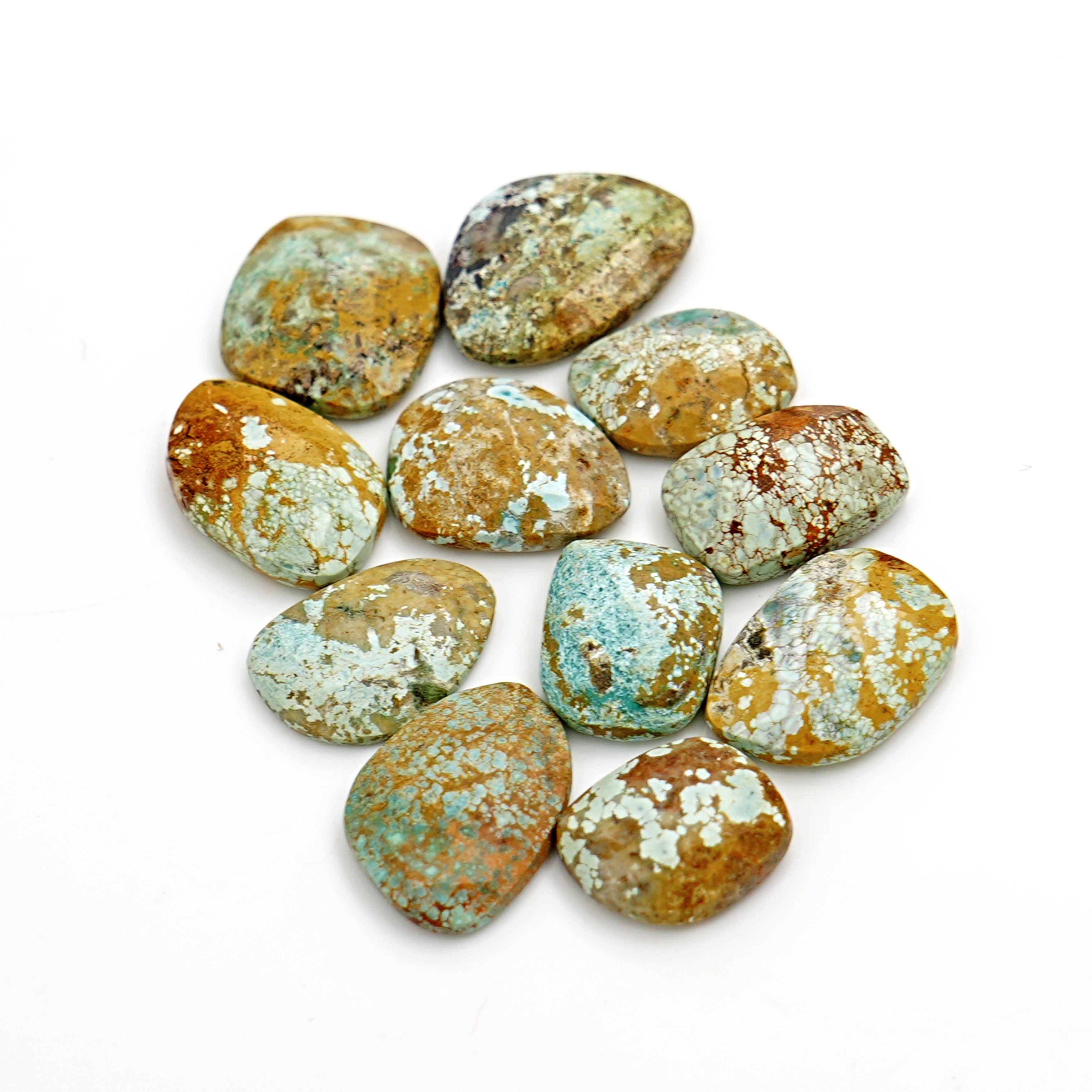Natural Nevada Turquoise Rose Cut Cabochons | Rustic Freefom Gemstones - 11 Pieces