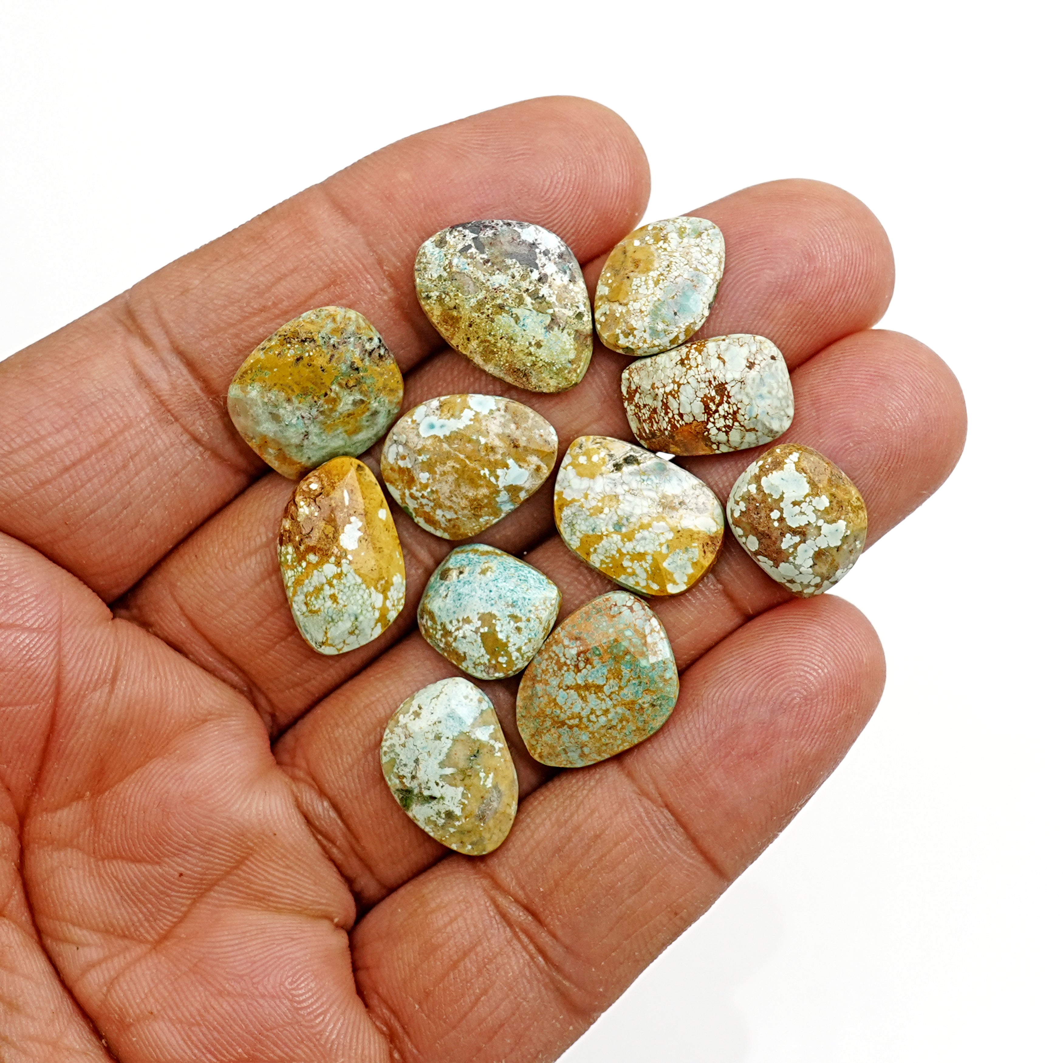 Natural Nevada Turquoise Rose Cut Cabochons | Rustic Freefom Gemstones - 11 Pieces