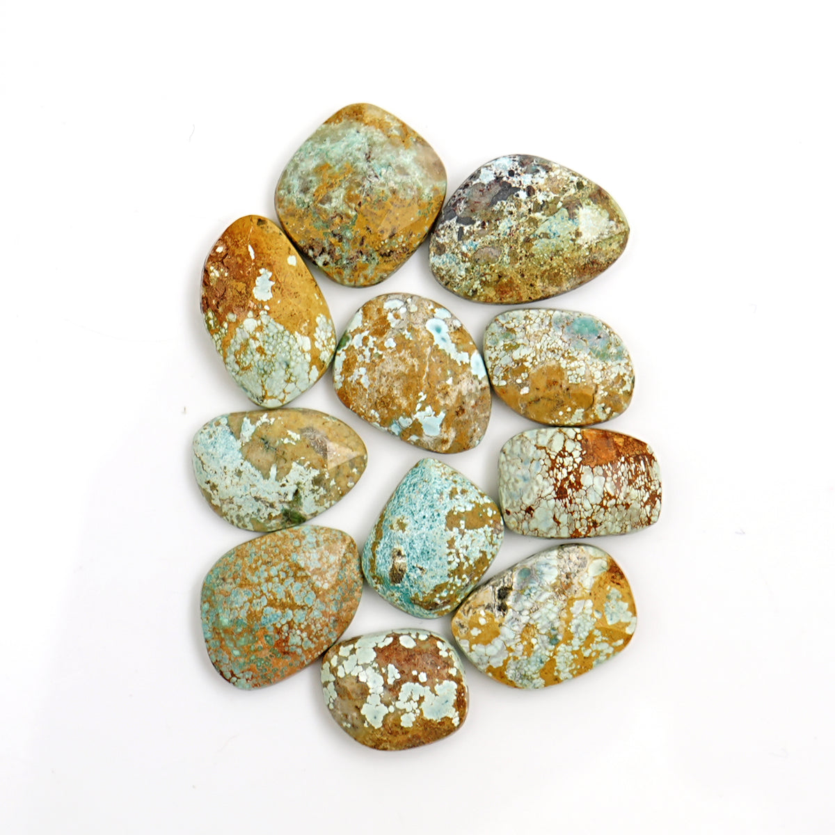 Natural Nevada Turquoise Rose Cut Cabochons | Rustic Freefom Gemstones - 11 Pieces