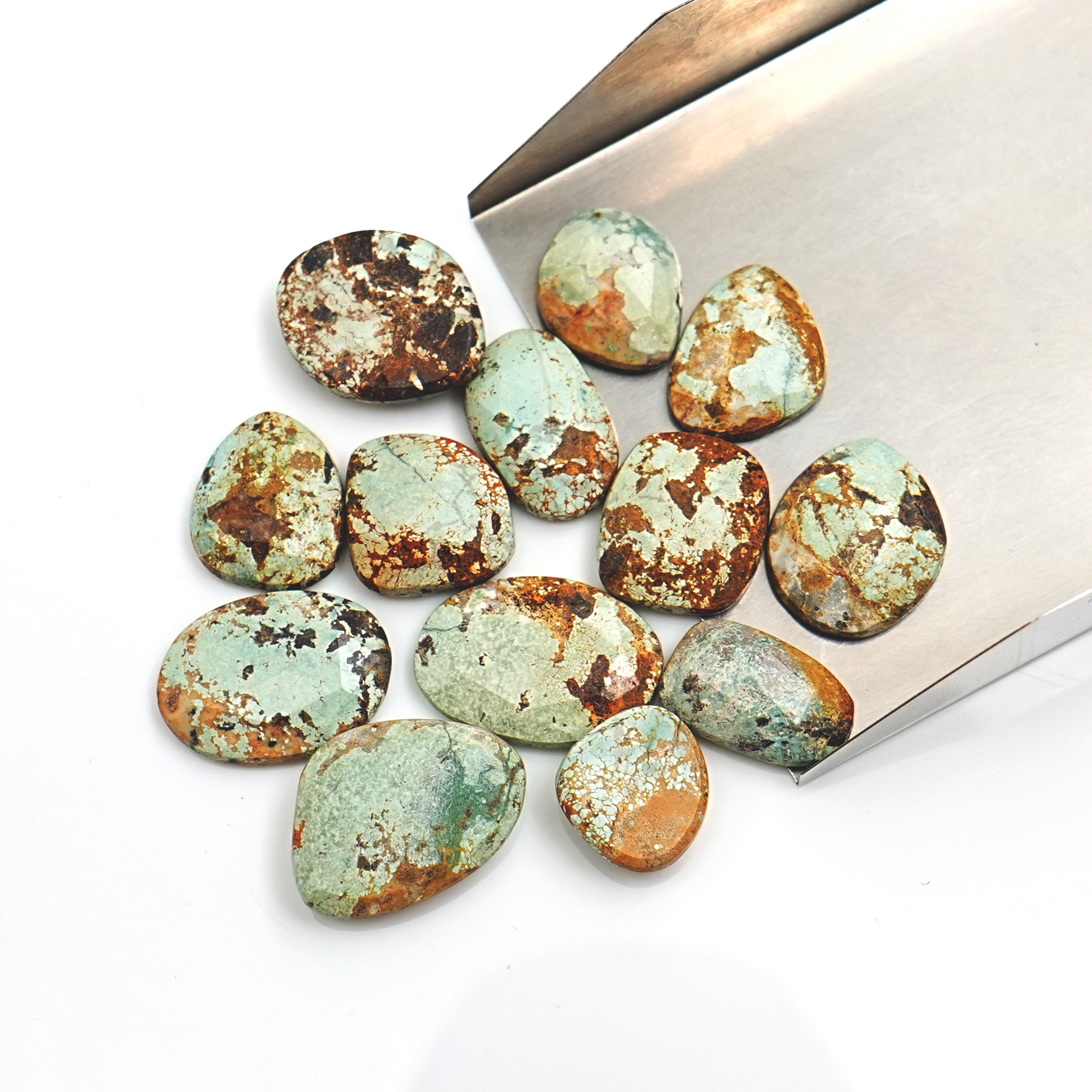 Natural Nevada Turquoise Rosecut Gemstones | Rustic Cabochons for Artisan Jewelry - 13 Pieces