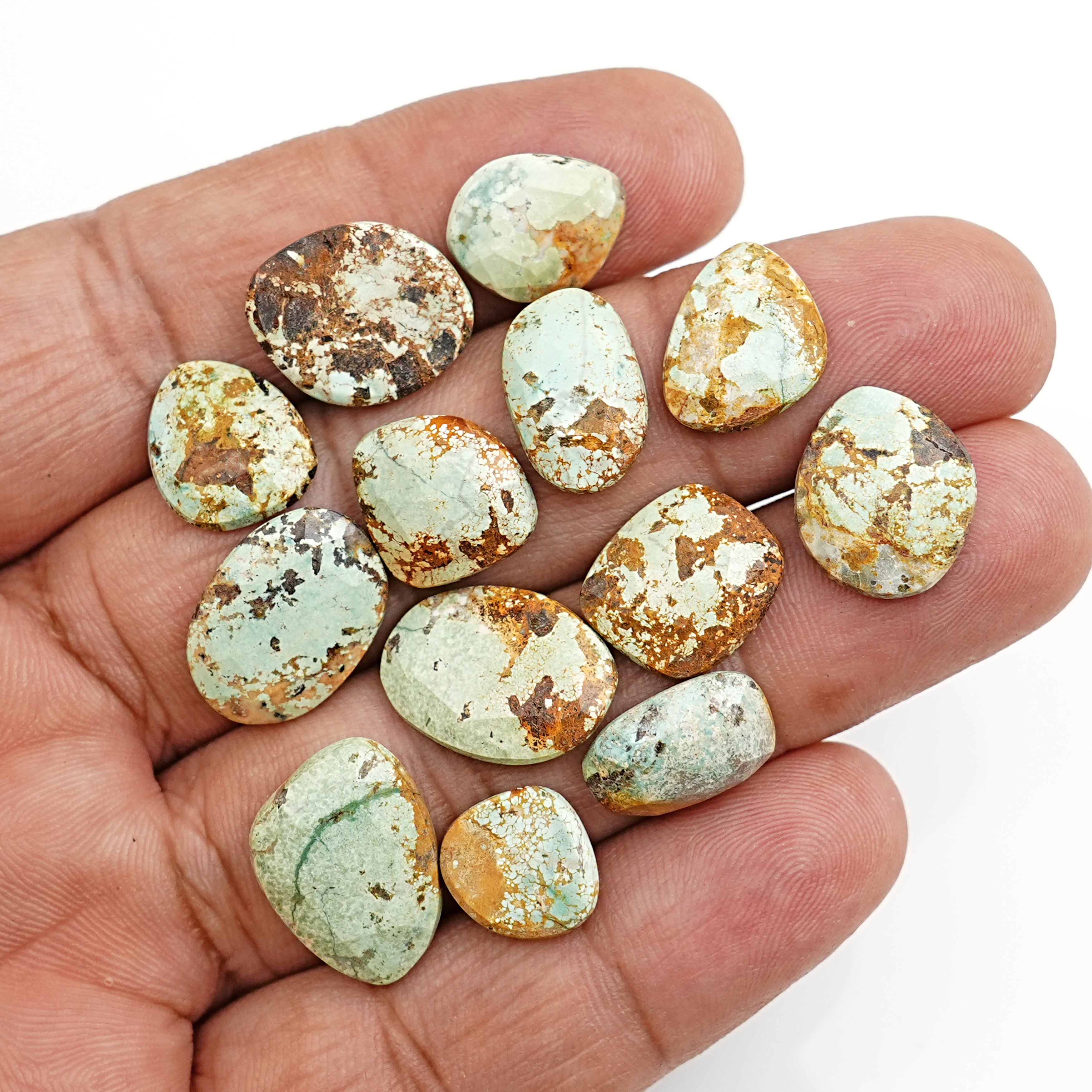Natural Nevada Turquoise Rosecut Gemstones | Rustic Cabochons for Artisan Jewelry - 13 Pieces