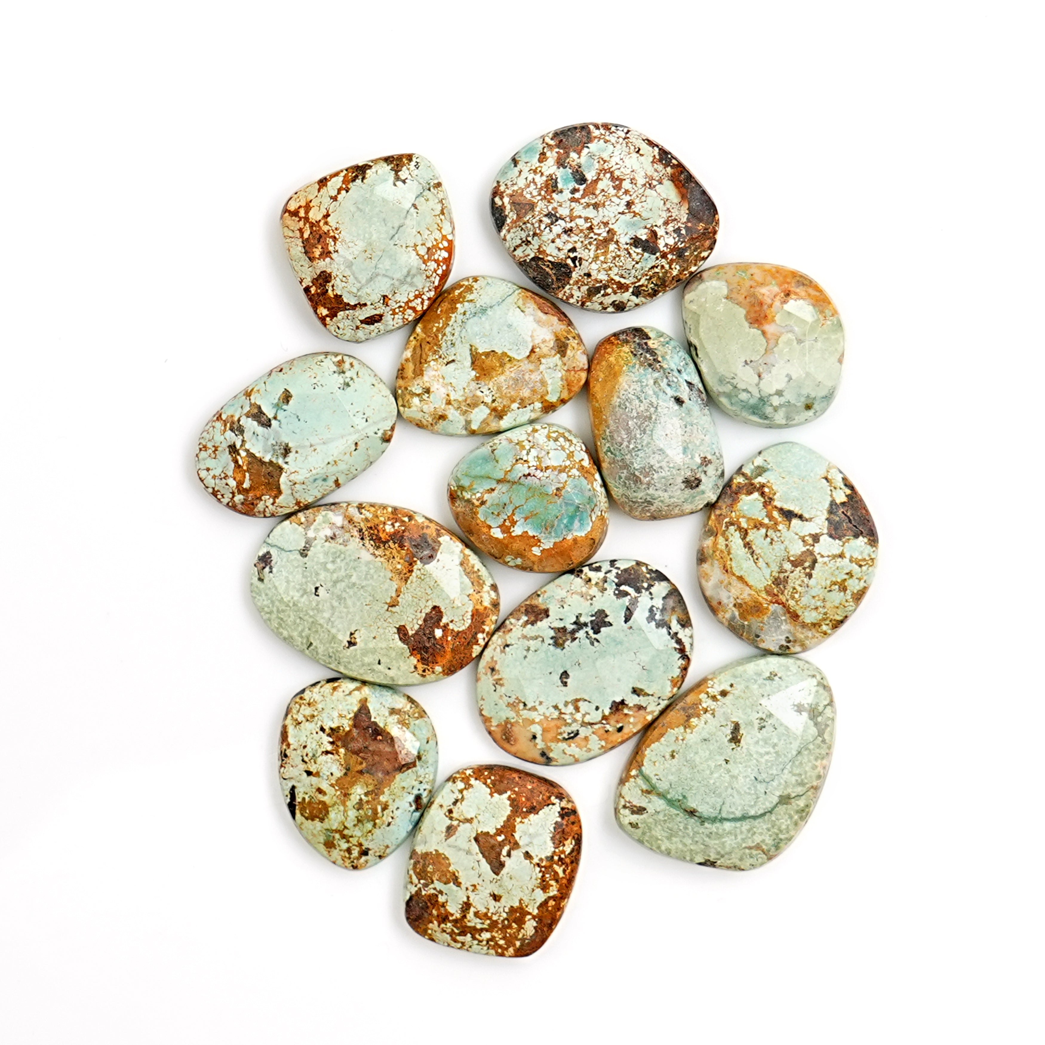 Natural Nevada Turquoise Rosecut Gemstones | Rustic Cabochons for Artisan Jewelry - 13 Pieces
