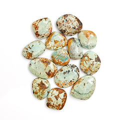 Natural Nevada Turquoise Rosecut Gemstones | Rustic Cabochons for Artisan Jewelry - 13 Pieces