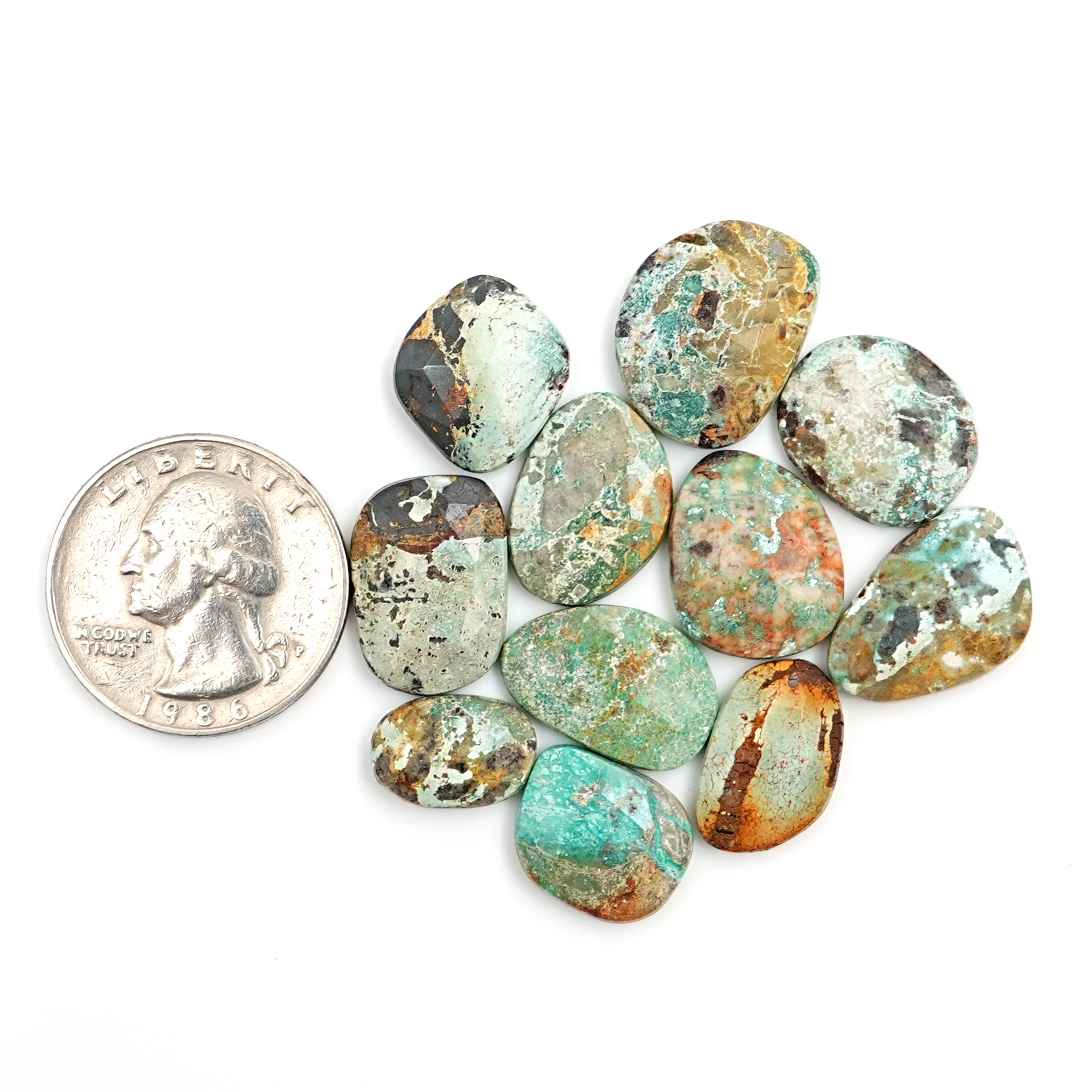 Natural Nevada Turquoise Rosecut Cabochons | Gemstones for Artisan Jewelry - 11 Pieces