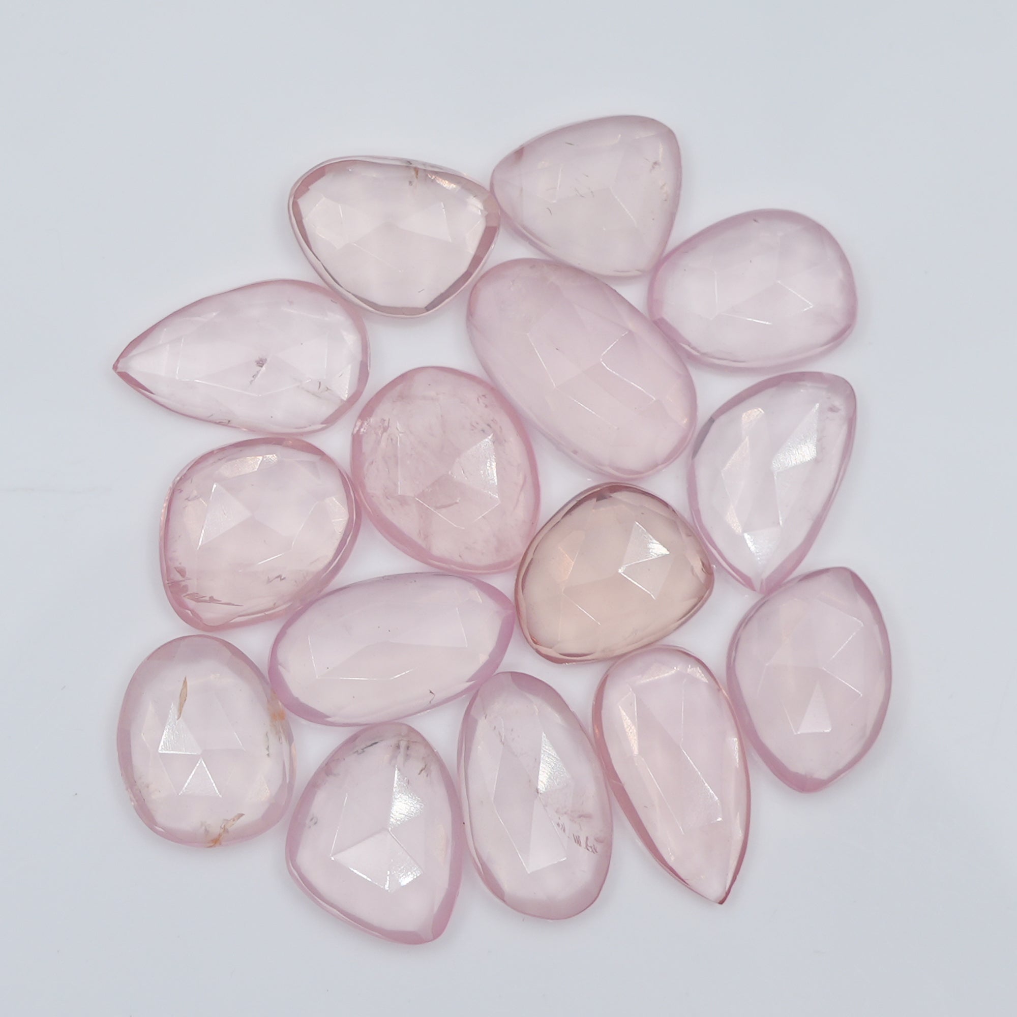 Freeform Rose Quartz Cabochons | Rose Cut Pink Gemstones for Jewelry - 15 Pieces