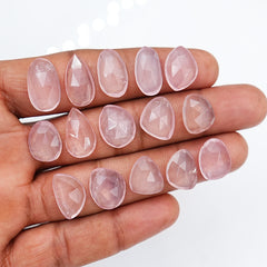 Freeform Rose Quartz Cabochons | Rose Cut Pink Gemstones for Jewelry - 15 Pieces