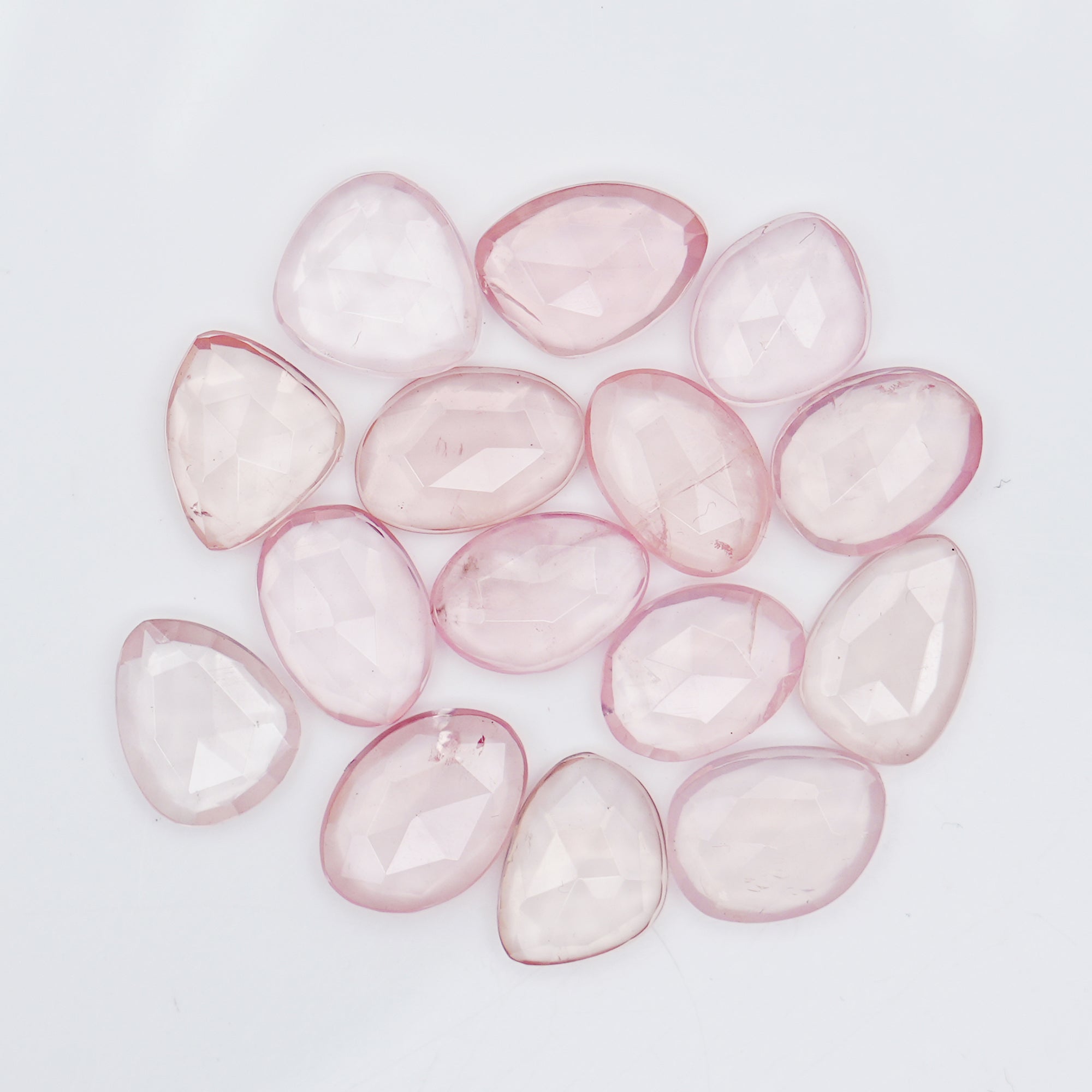 Rose Quartz Freeform Gemstones | Natural Rose Cut Cabochons for Jewelry - 15 pieces