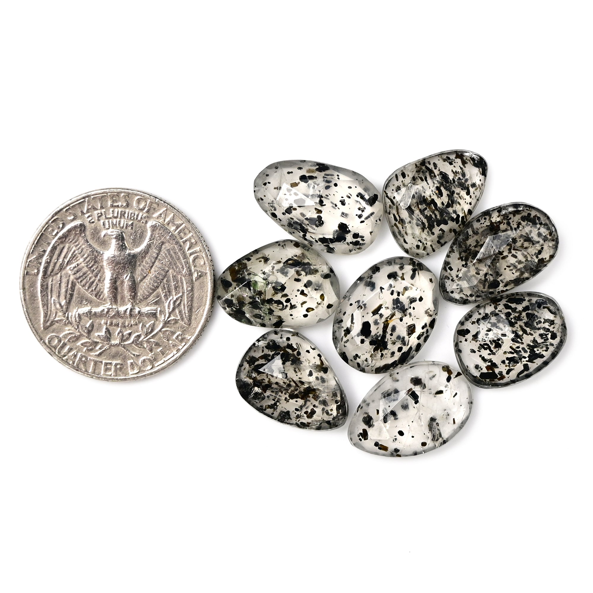 Black Dot Quartz Rosecut Cabochons |  Freeform Galaxy-Inspired Gems For Jewelry Making - 8 Pieces