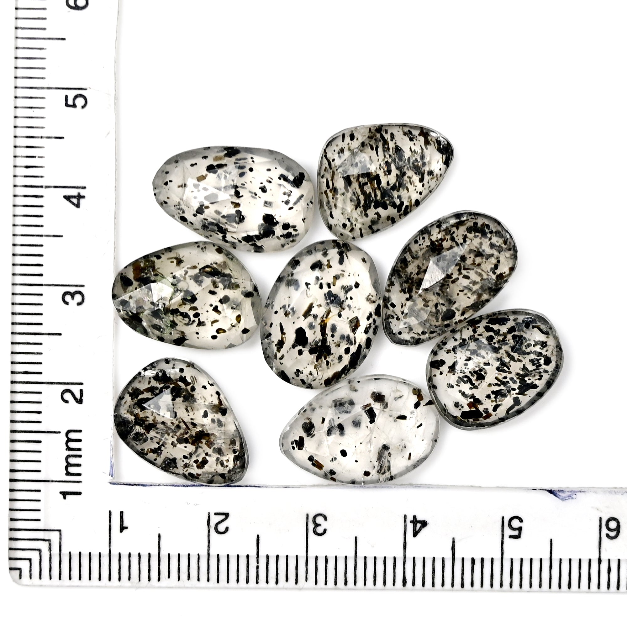 Black Dot Quartz Rosecut Cabochons |  Freeform Galaxy-Inspired Gems For Jewelry Making - 8 Pieces