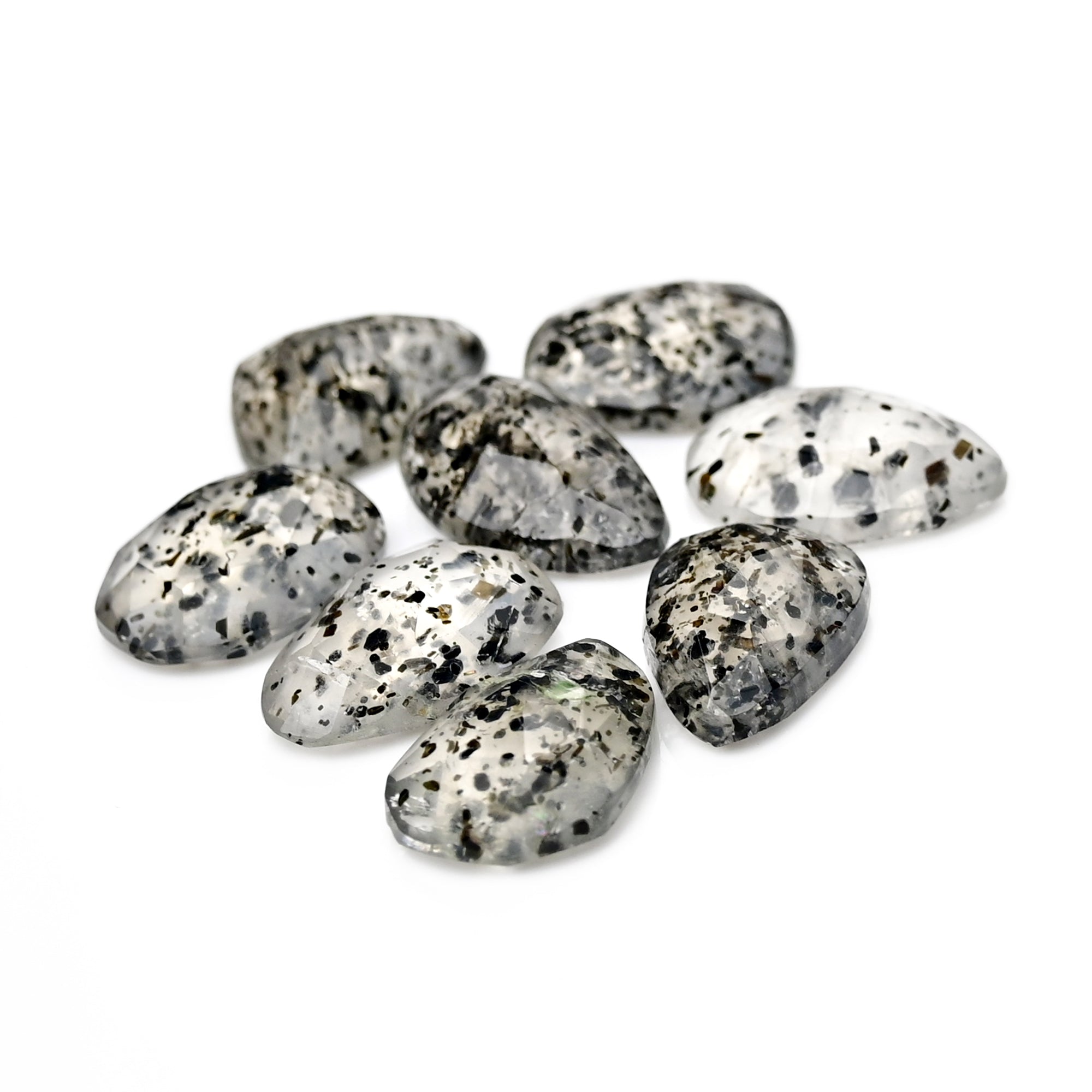 Black Dot Quartz Rosecut Cabochons |  Freeform Galaxy-Inspired Gems For Jewelry Making - 8 Pieces