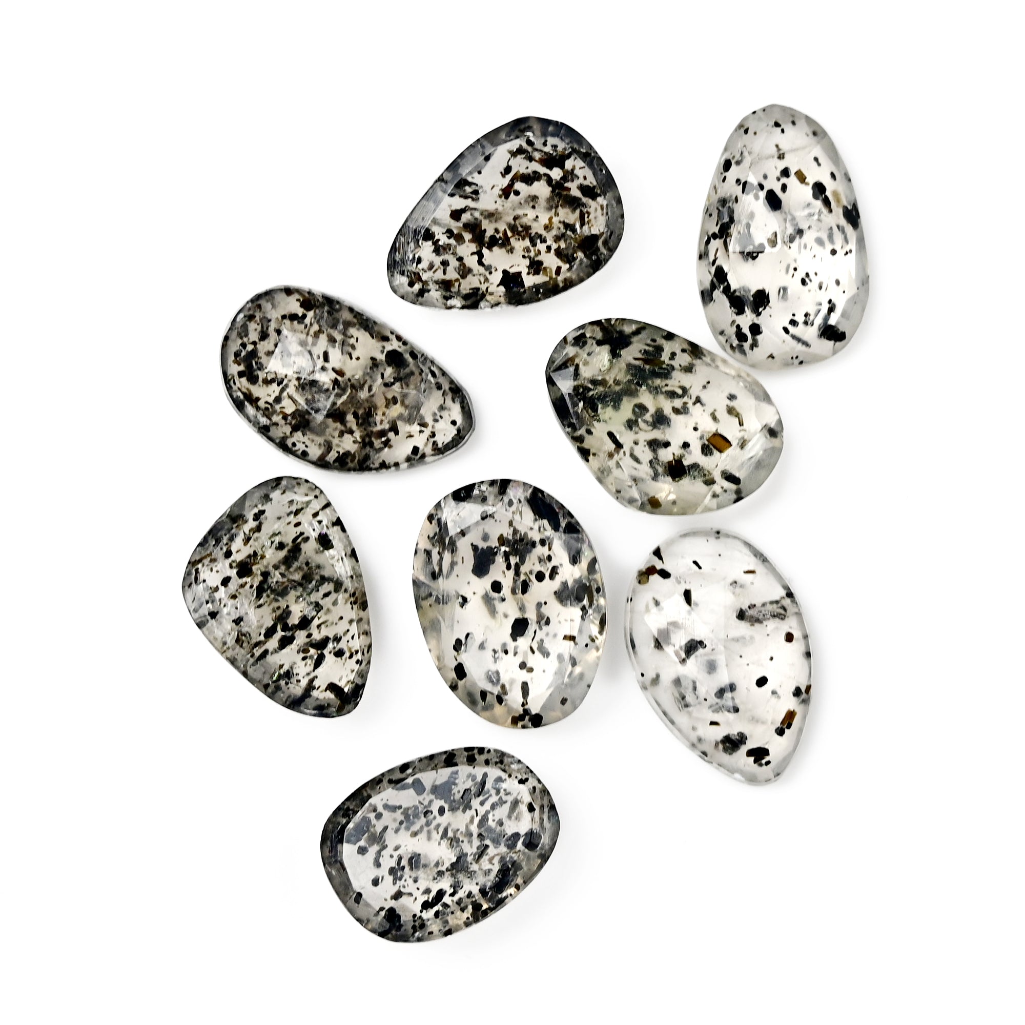 Black Dot Quartz Rosecut Cabochons |  Freeform Galaxy-Inspired Gems For Jewelry Making - 8 Pieces