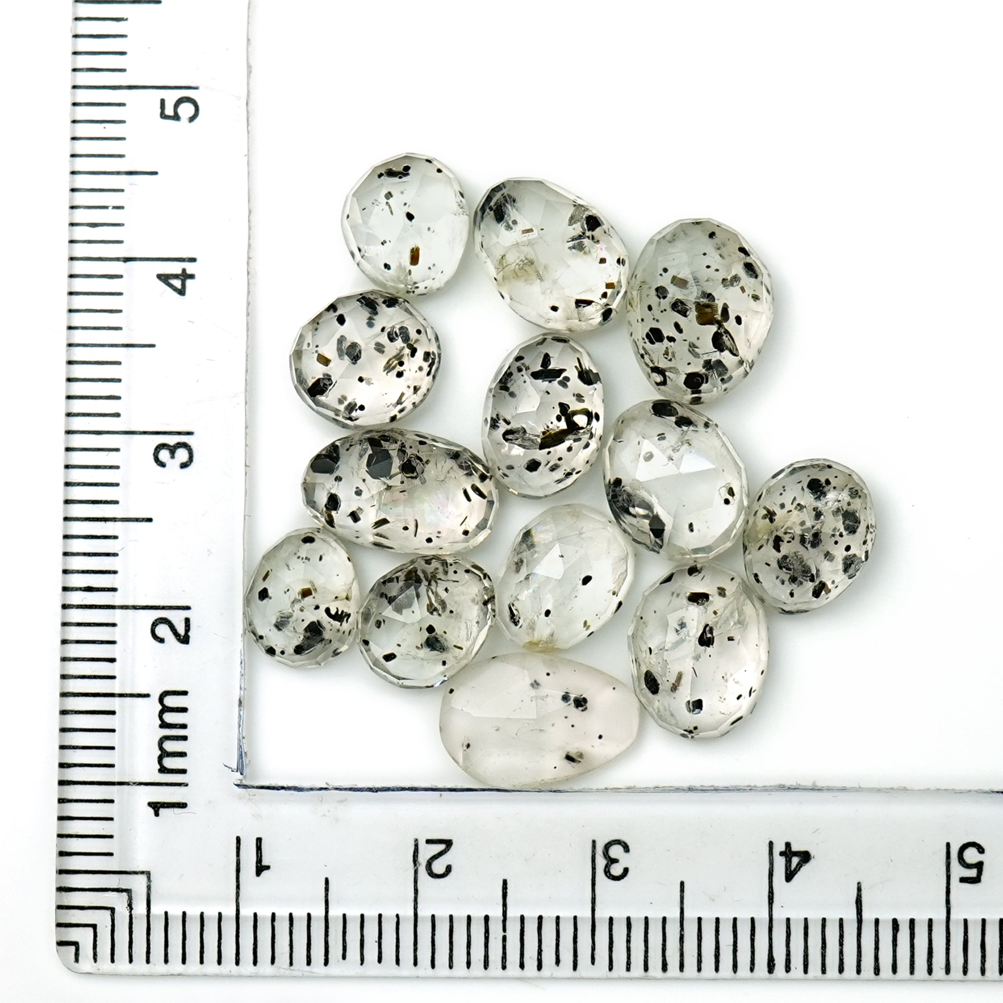 Black Dot Rutile Smooth Cabochons | Freeform Gems witral Inclusions For Jewelry Making - 13 pieces