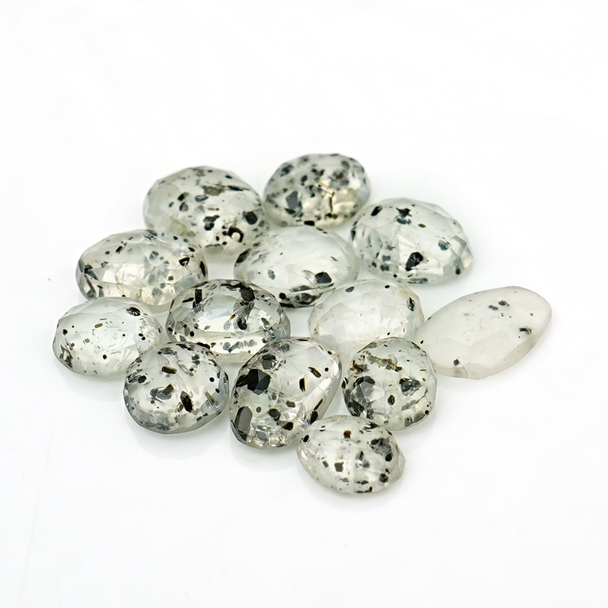 Black Dot Rutile Smooth Cabochons | Freeform Gems witral Inclusions For Jewelry Making - 13 pieces