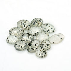 Black Dot Rutile Smooth Cabochons | Freeform Gems witral Inclusions For Jewelry Making - 13 pieces