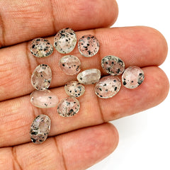 Black Dot Rutile Smooth Cabochons | Freeform Gems witral Inclusions For Jewelry Making - 13 pieces