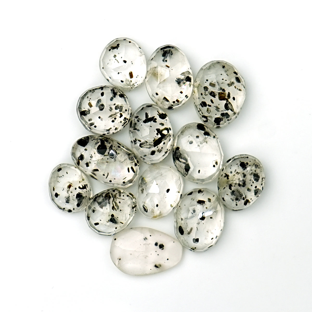 Black Dot Rutile Smooth Cabochons | Freeform Gems witral Inclusions For Jewelry Making - 13 pieces