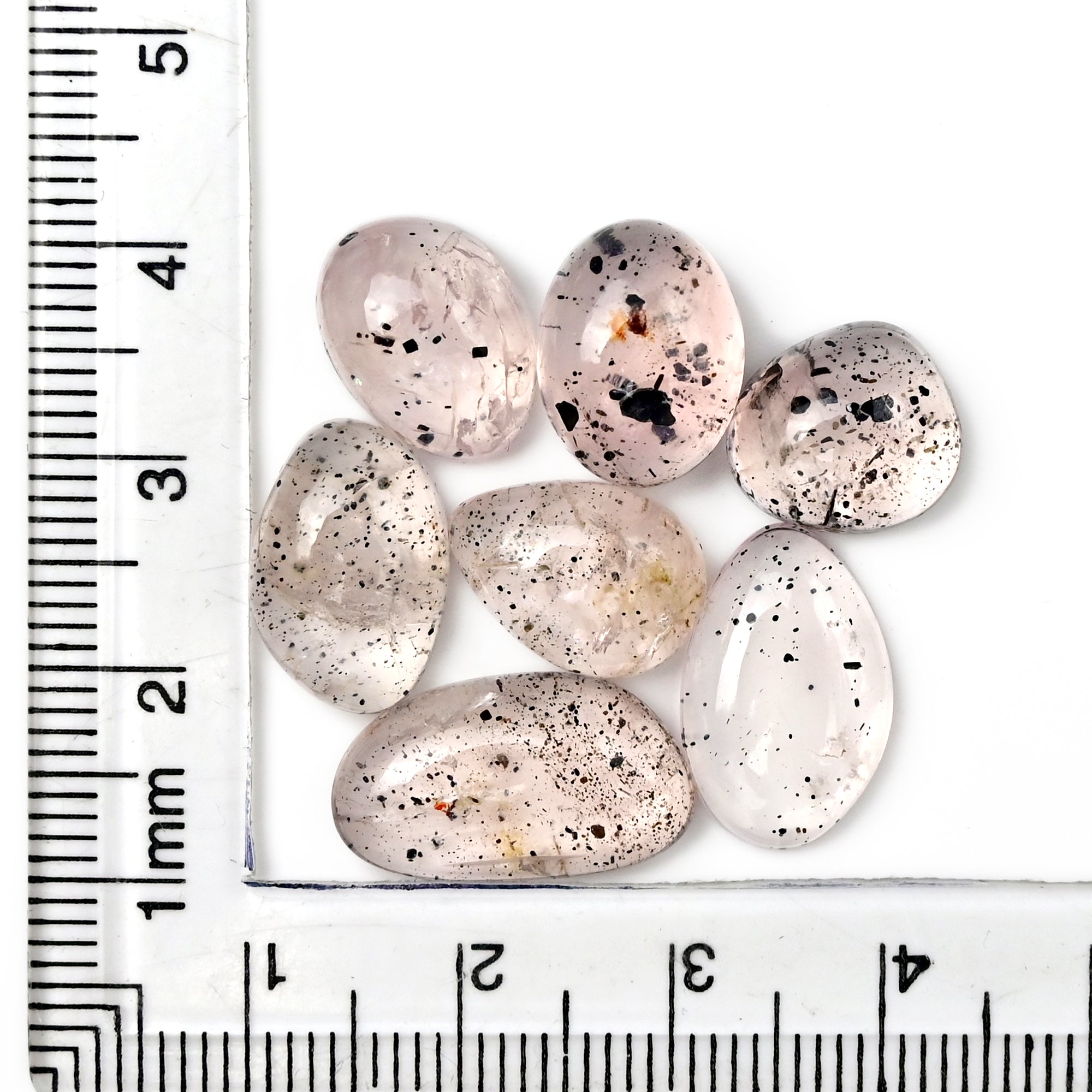 Pink Dot Rutile Smooth Cabochons | Rare Freeform Gems with Natural Inclusions - 7 pieces