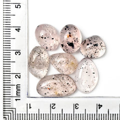 Pink Dot Rutile Smooth Cabochons | Rare Freeform Gems with Natural Inclusions - 7 pieces