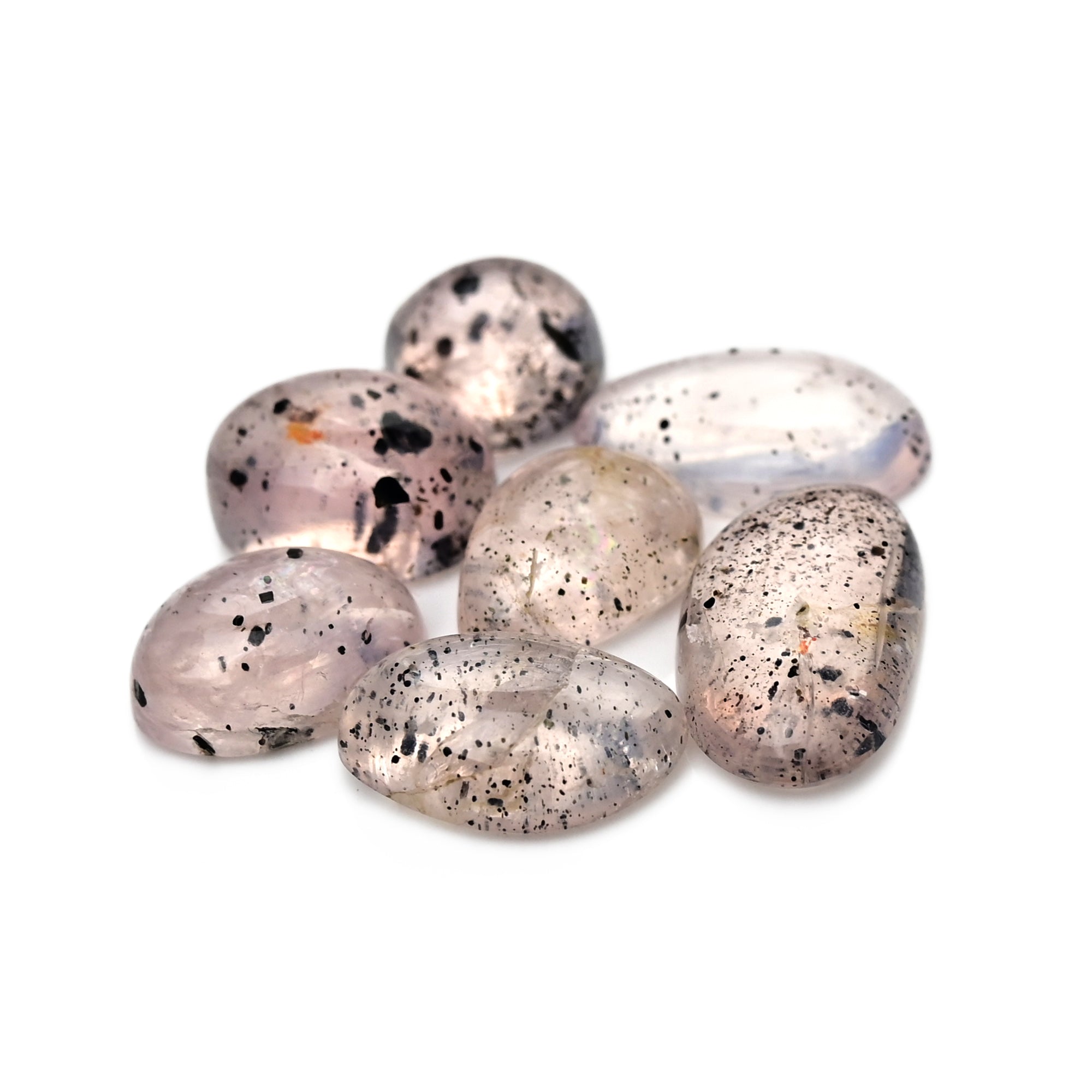 Pink Dot Rutile Smooth Cabochons | Rare Freeform Gems with Natural Inclusions - 7 pieces