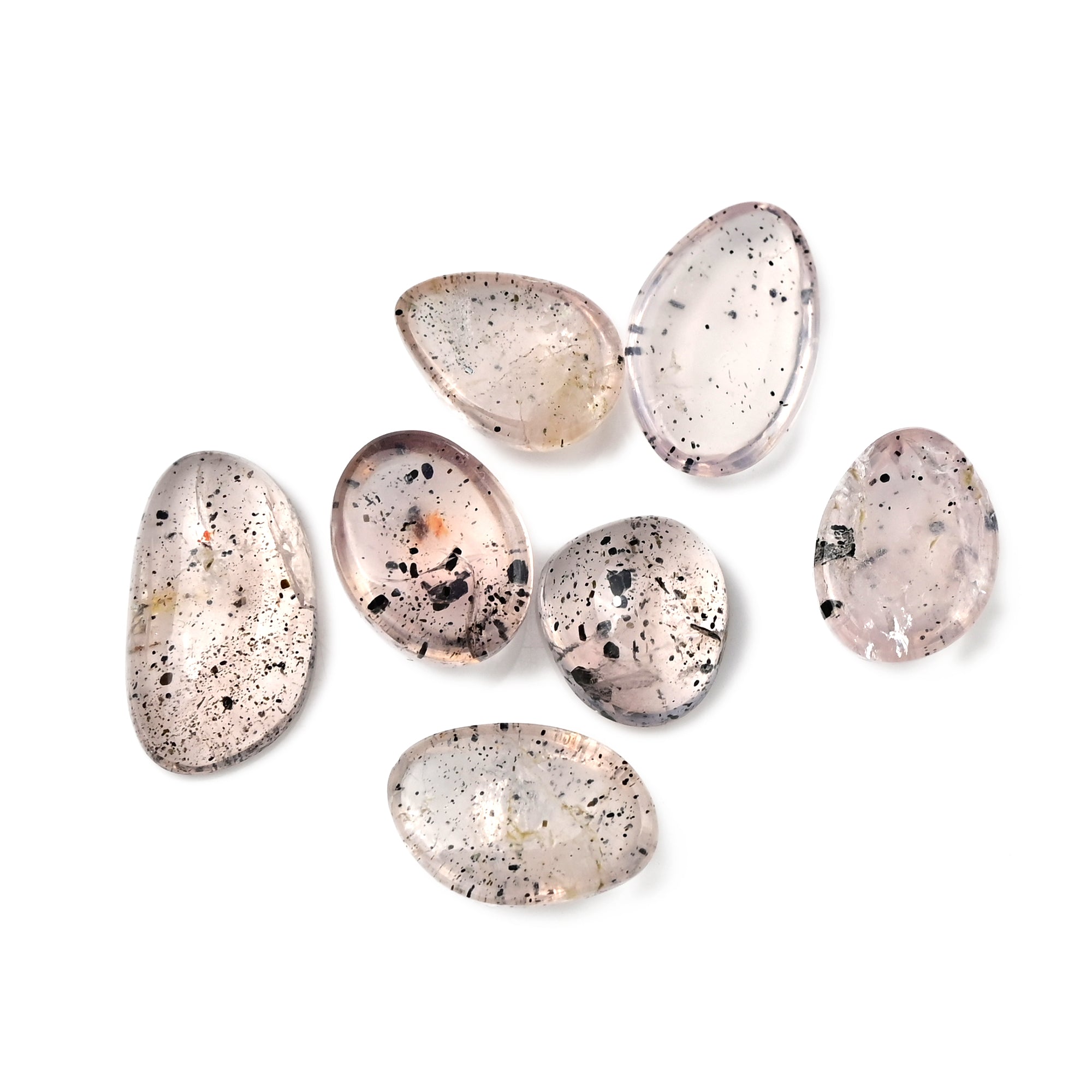 Pink Dot Rutile Smooth Cabochons | Rare Freeform Gems with Natural Inclusions - 7 pieces