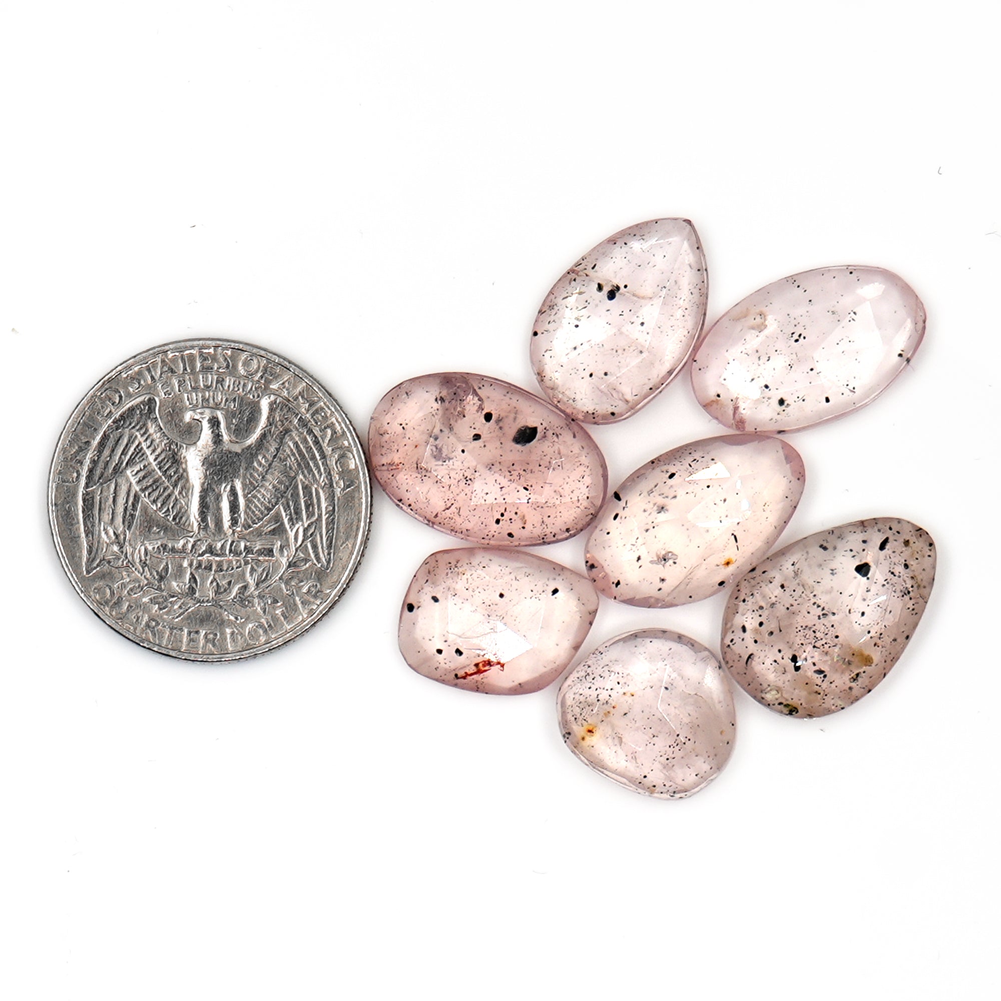 Pink Dot Rutile Rosecut Gemstones | Rare Mix Cabochons with Natural Inclusions - 7 pieces