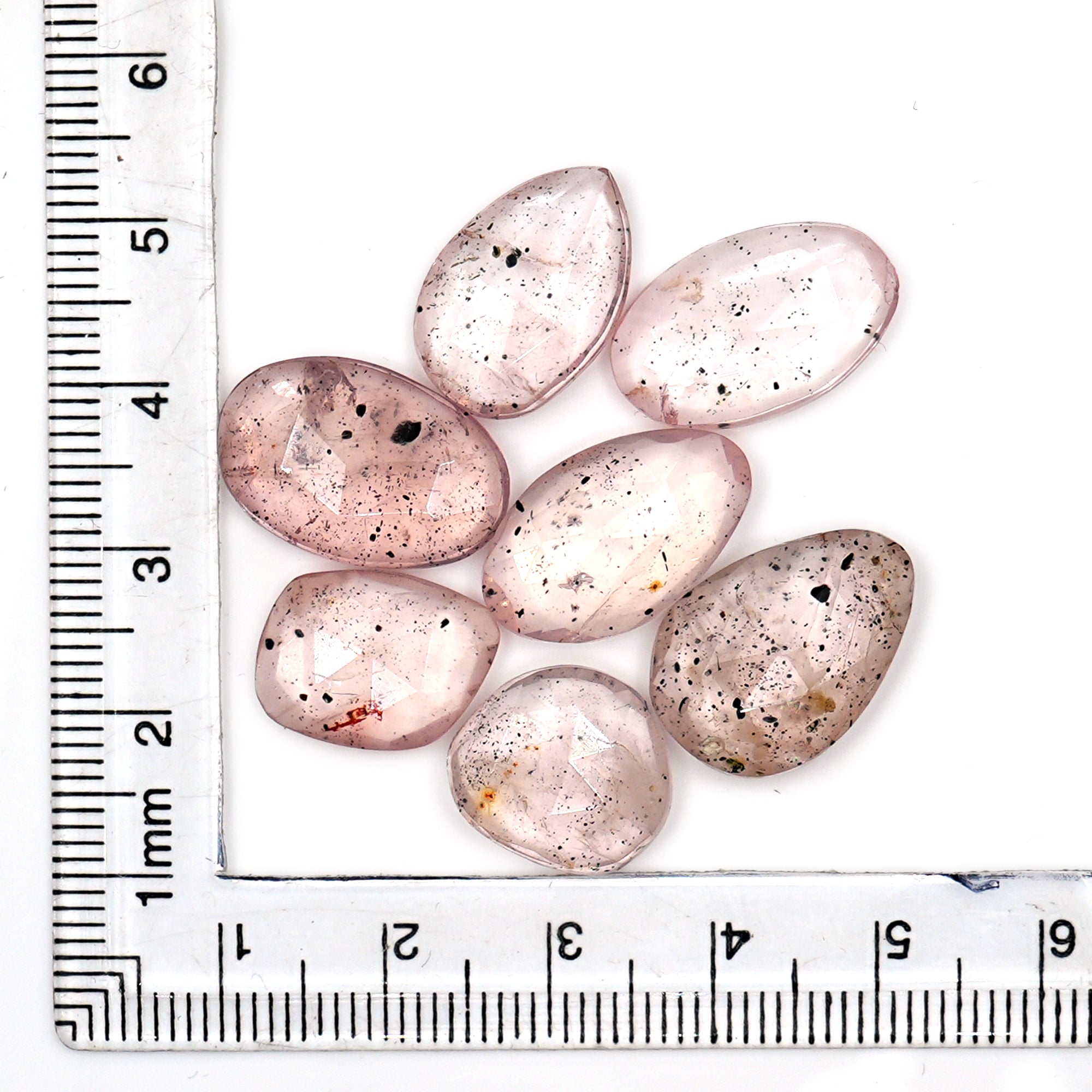 Pink Dot Rutile Rosecut Gemstones | Rare Mix Cabochons with Natural Inclusions - 7 pieces