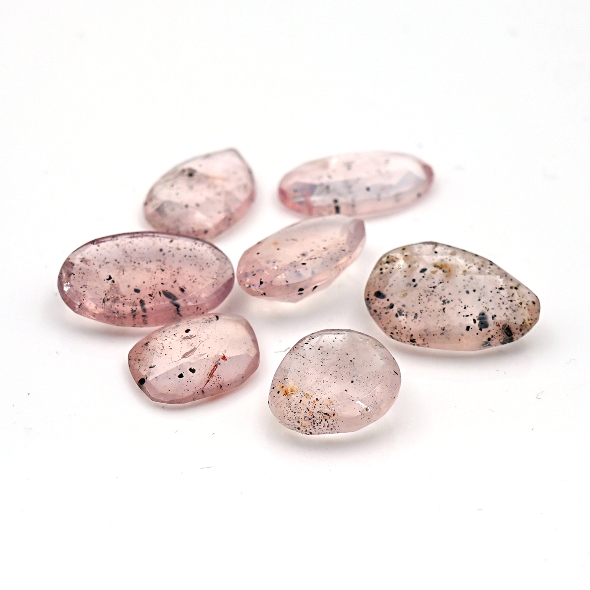 Pink Dot Rutile Rosecut Gemstones | Rare Mix Cabochons with Natural Inclusions - 7 pieces