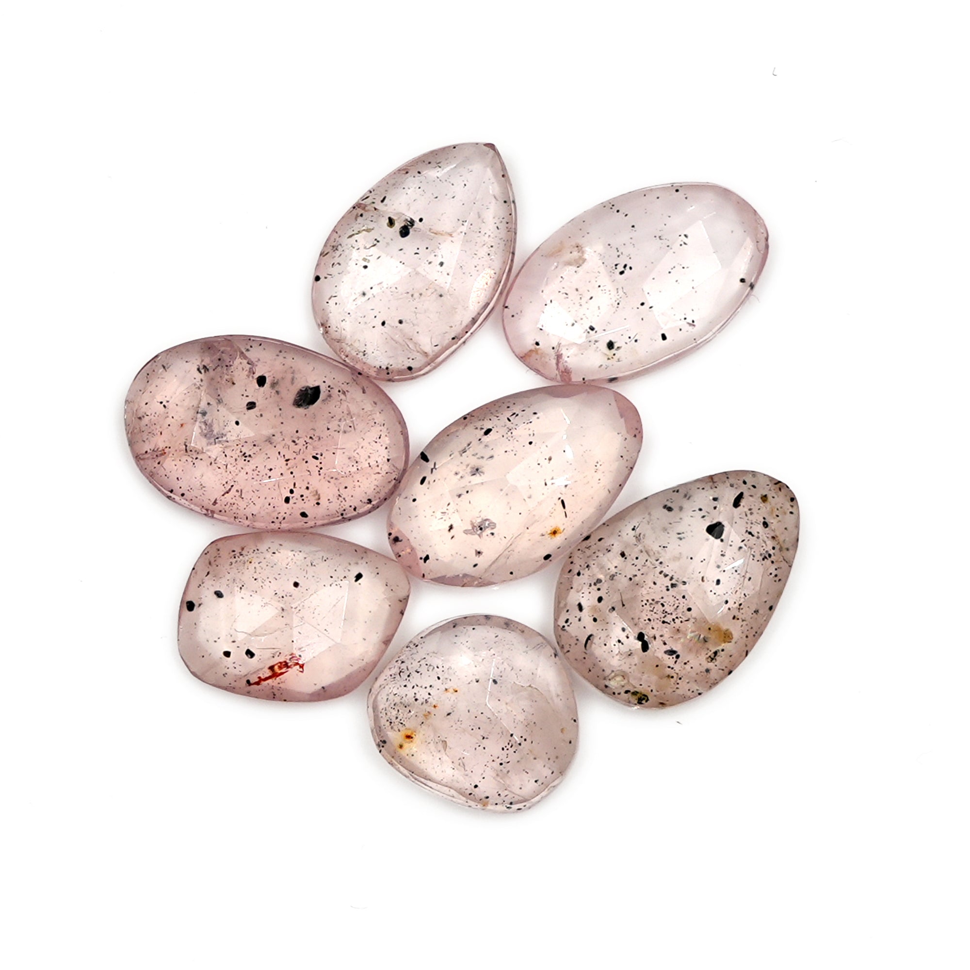 Pink Dot Rutile Rosecut Gemstones | Rare Mix Cabochons with Natural Inclusions - 7 pieces