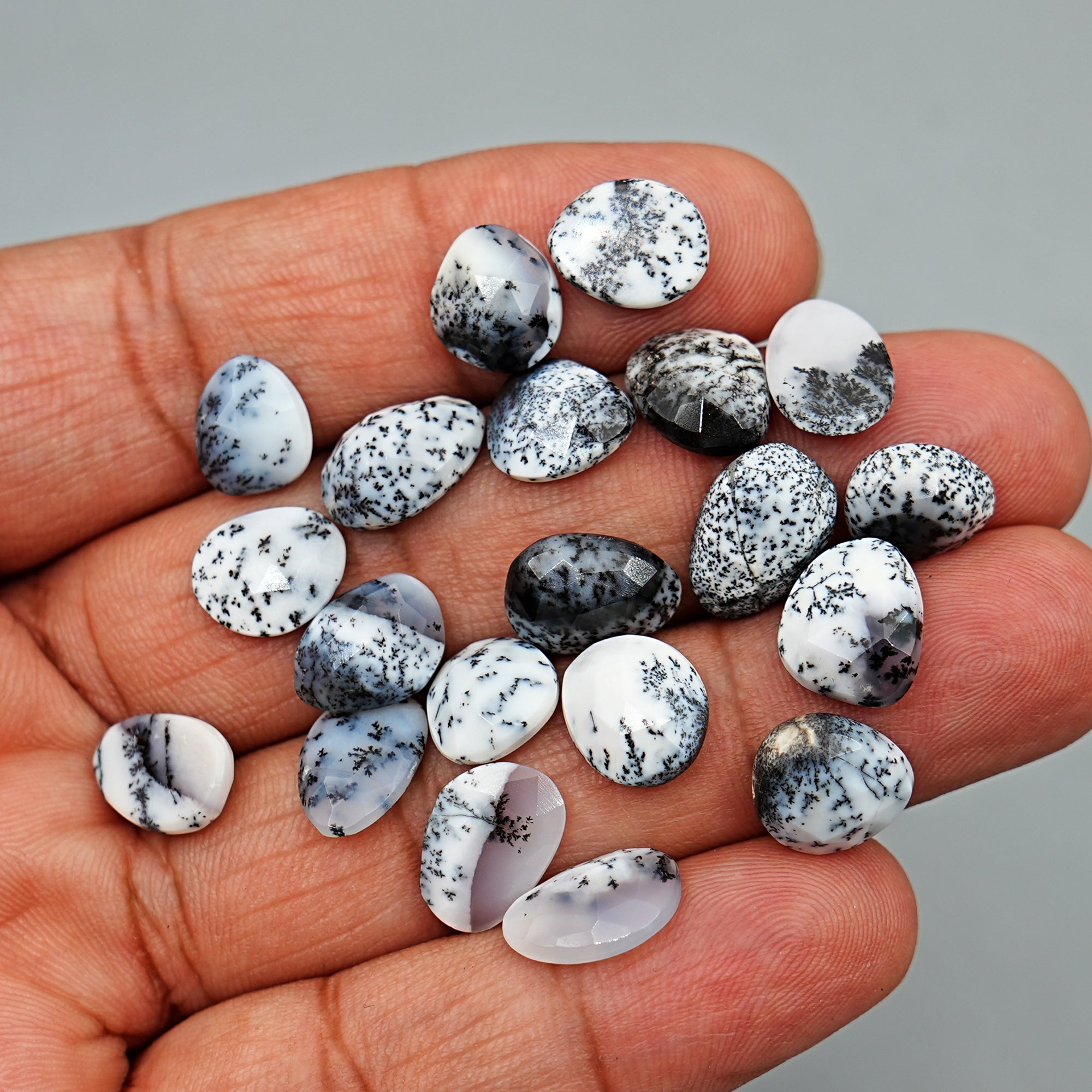 Dendritic Agate Rosecut Cabochons | Freeform Natural Tree-Inclusion Gemstones - 20 Pieces