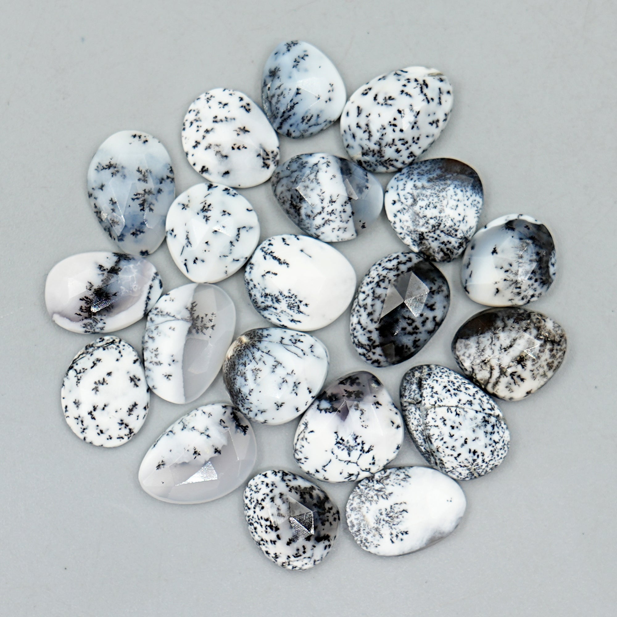 Dendritic Agate Rosecut Cabochons | Freeform Natural Tree-Inclusion Gemstones - 20 Pieces