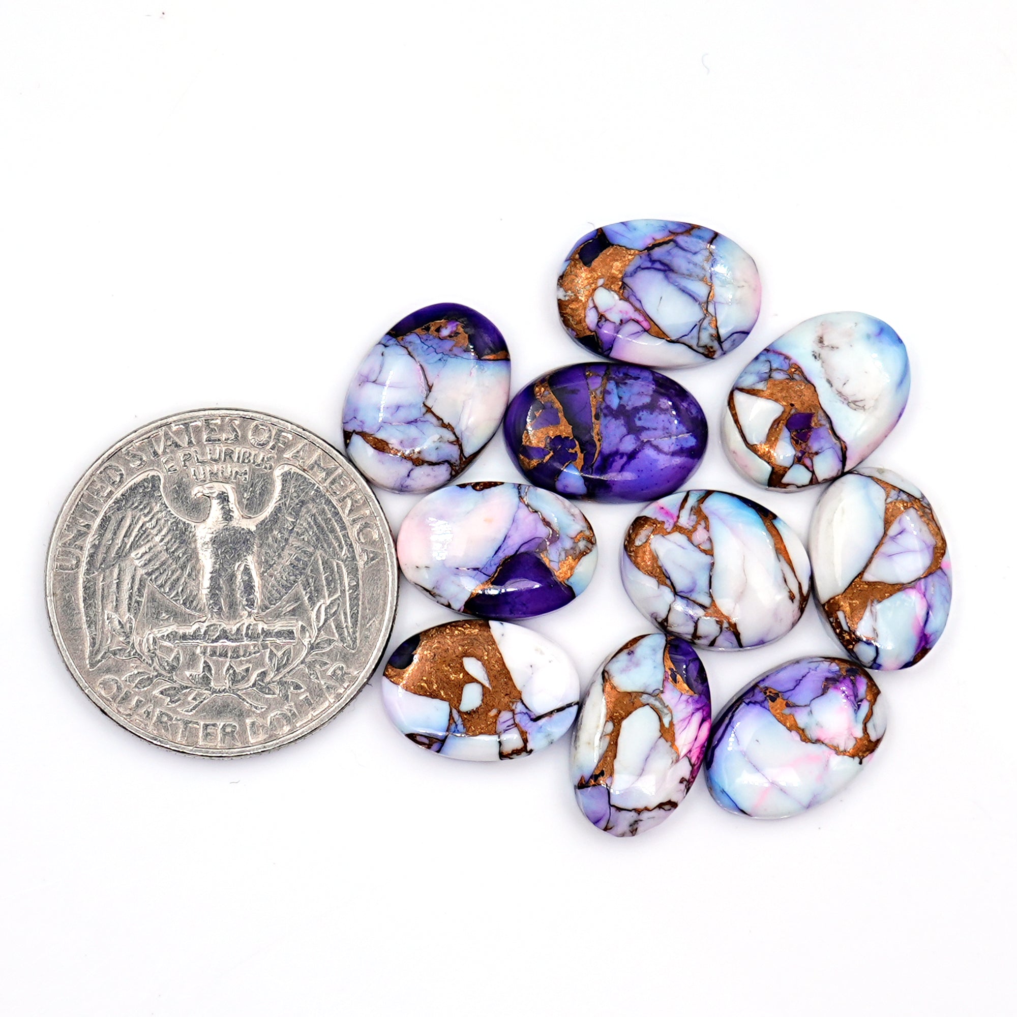 Kingman Purple Dahlia Mohave Turquoise Cabochons | Oval Cut Gemstones for Jewelry - 10 Pieces