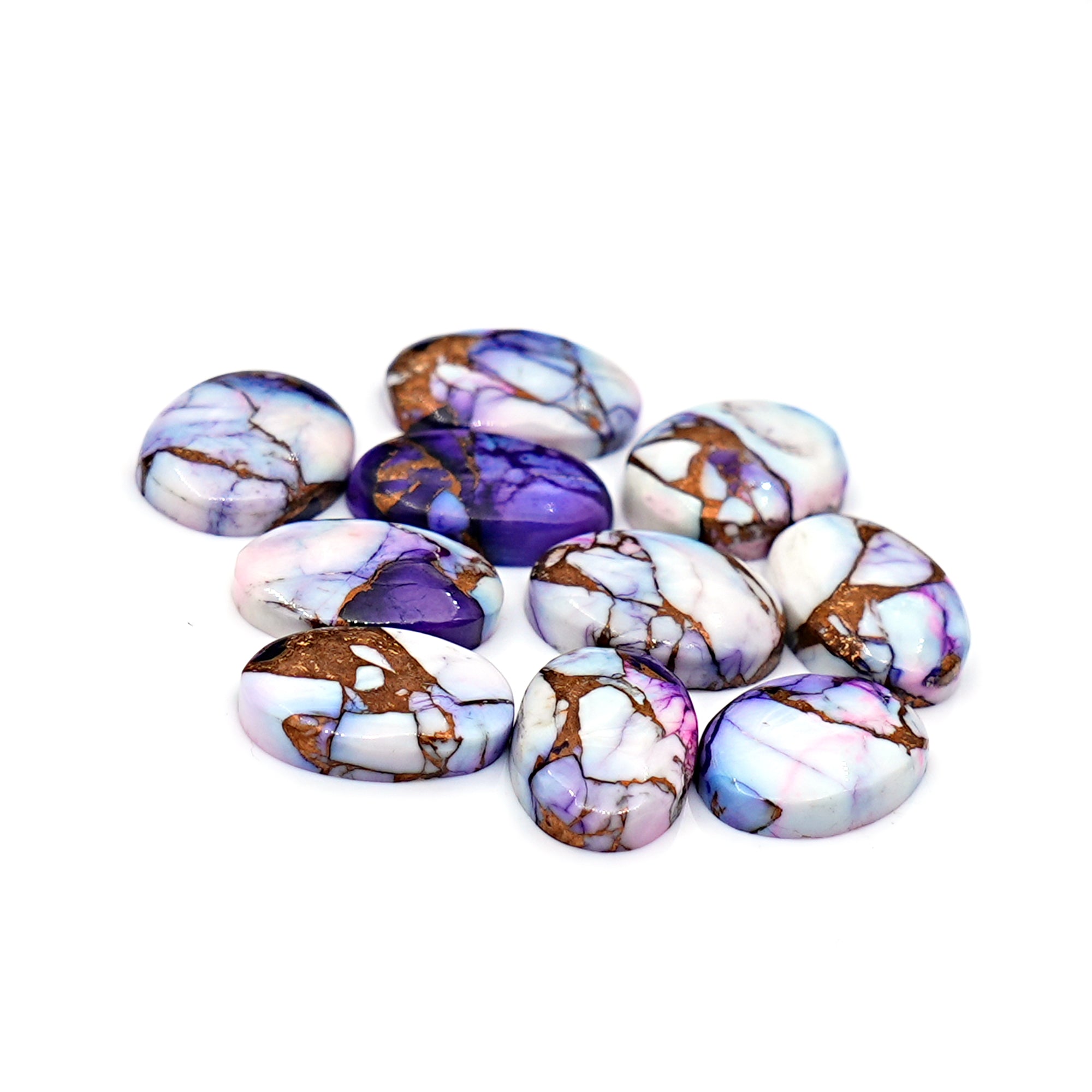 Kingman Purple Dahlia Mohave Turquoise Cabochons | Oval Cut Gemstones for Jewelry - 10 Pieces