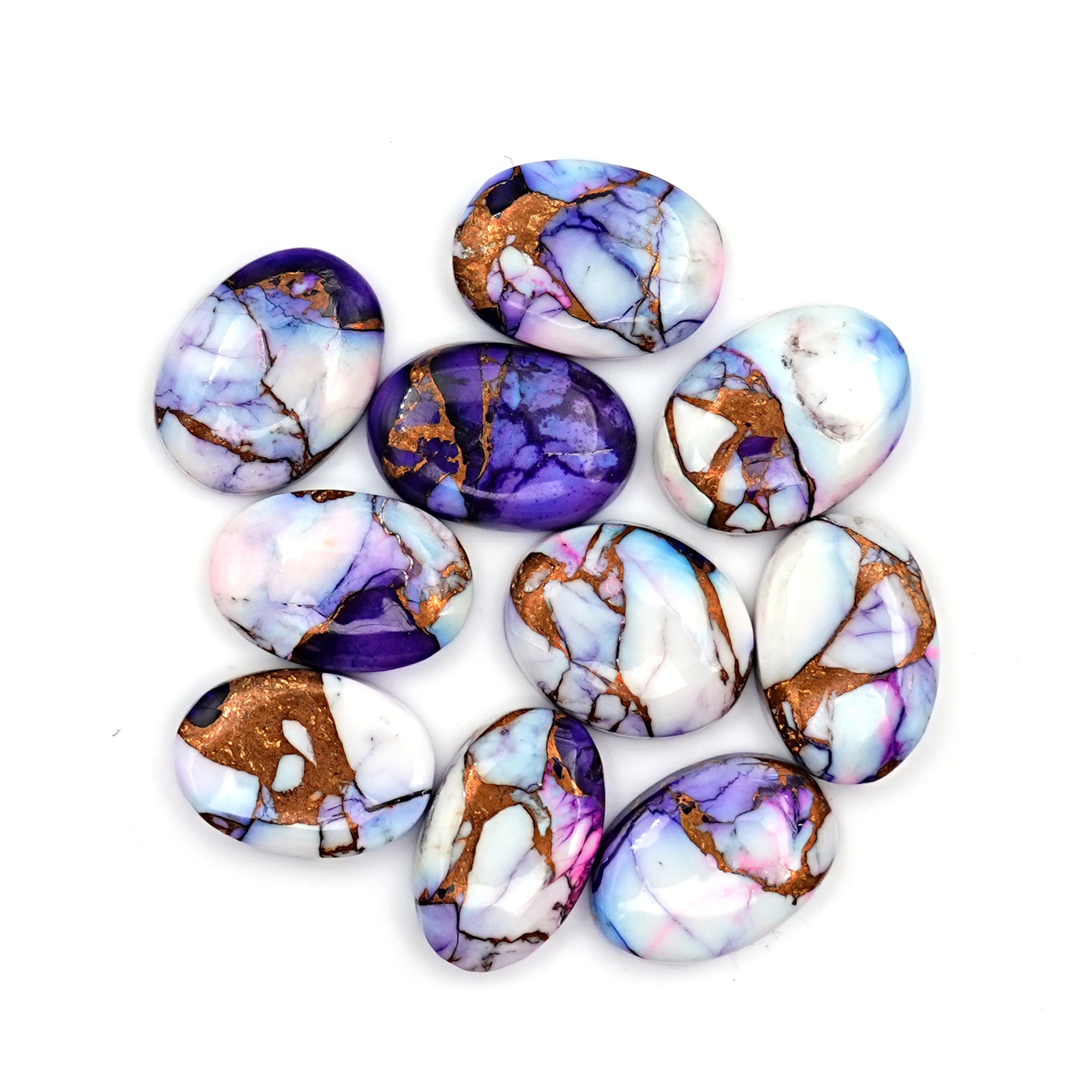 Kingman Purple Dahlia Mohave Turquoise Cabochons | Oval Cut Gemstones for Jewelry - 10 Pieces