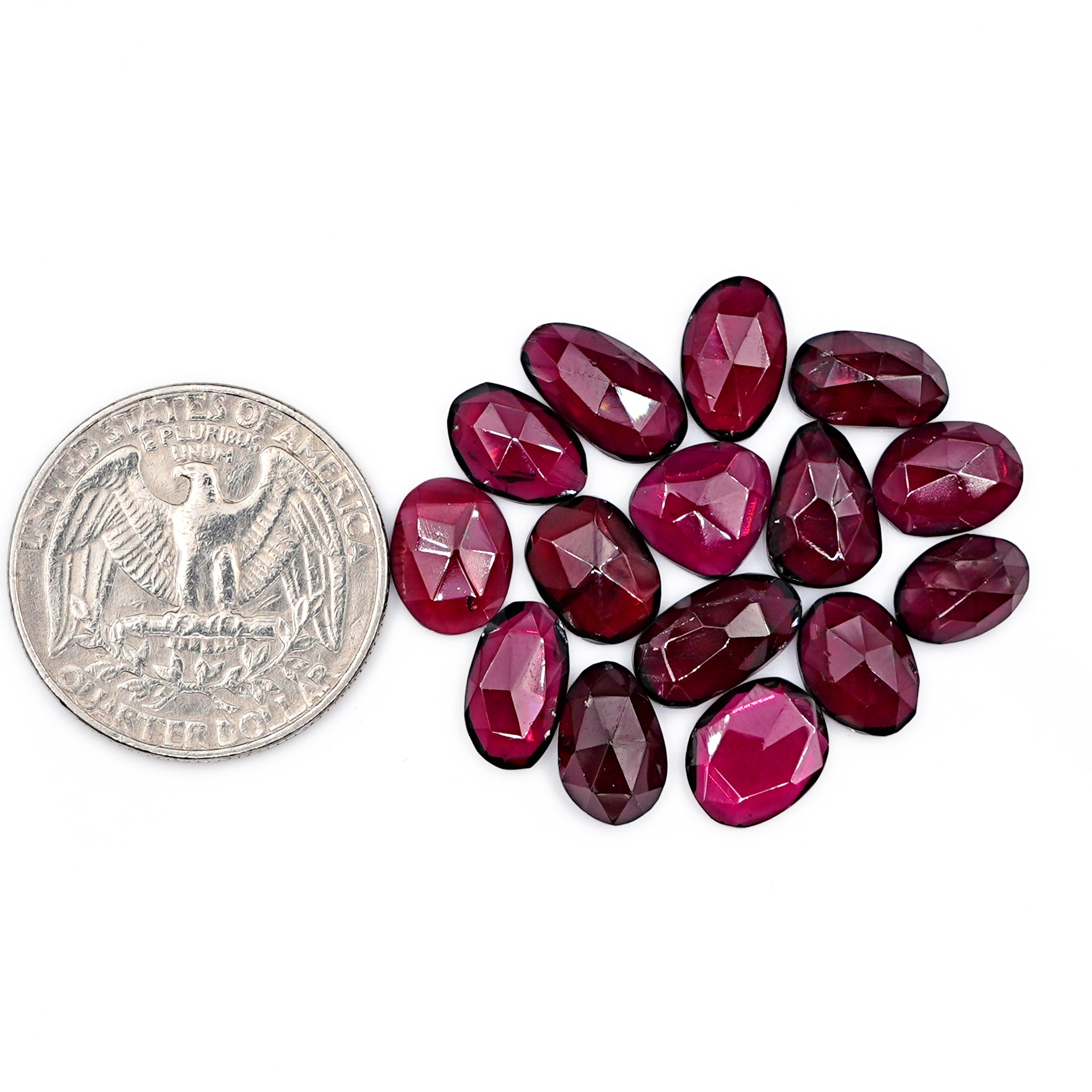 Rhodolite Garnet Rose Cut Cabochons | Deep Plum Pink Faceted Freeform Gems - 15 Pieces