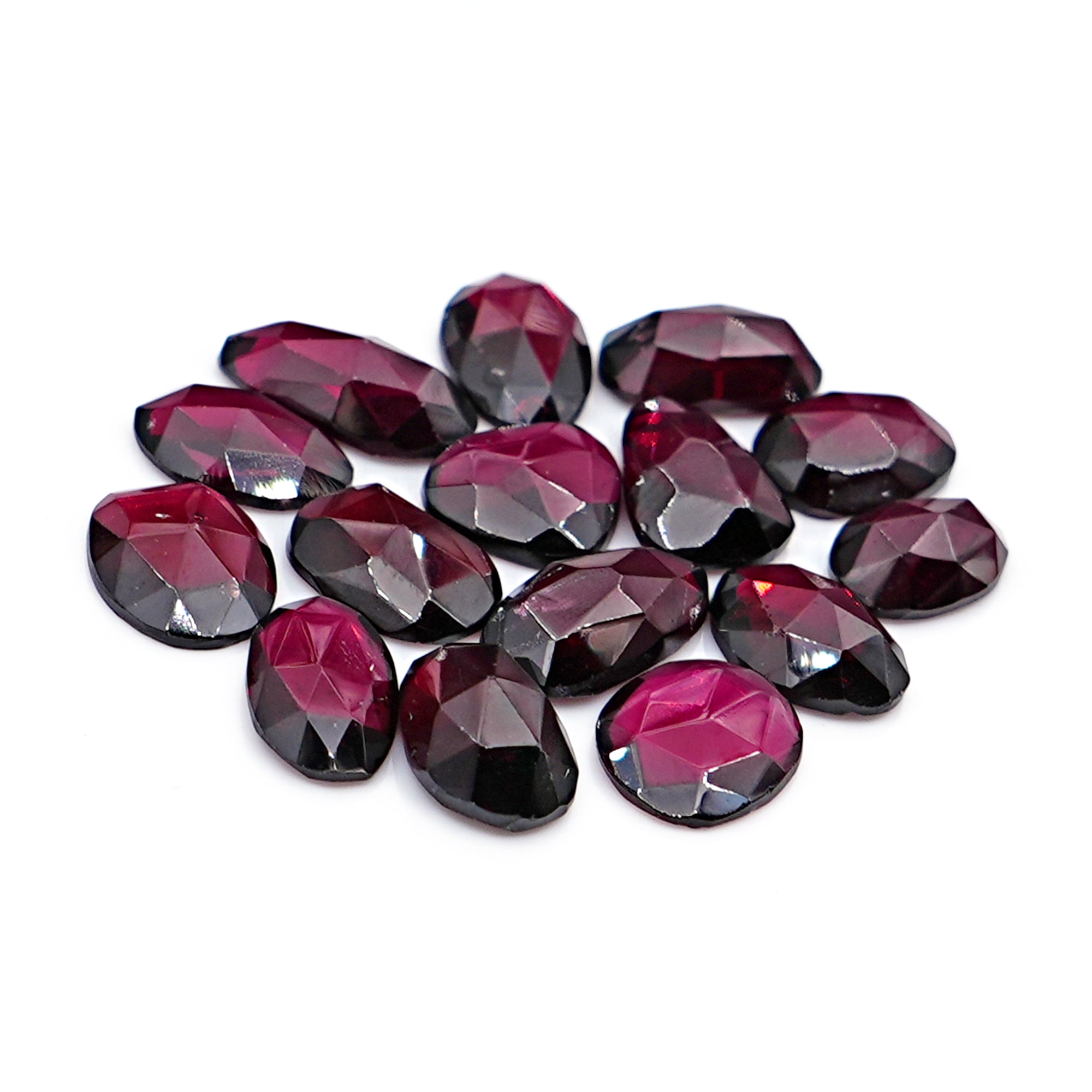 Rhodolite Garnet Rose Cut Cabochons | Deep Plum Pink Faceted Freeform Gems - 15 Pieces