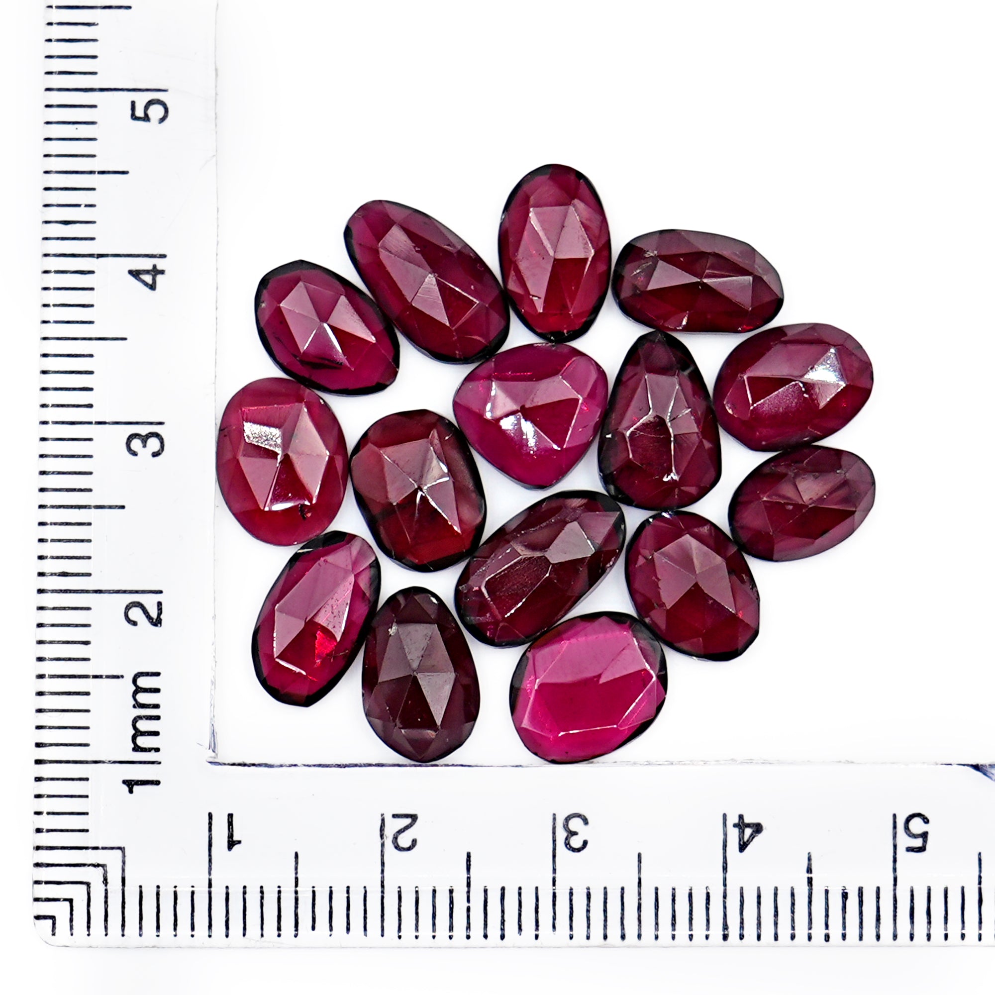 Rhodolite Garnet Rose Cut Cabochons | Deep Plum Pink Faceted Freeform Gems - 15 Pieces