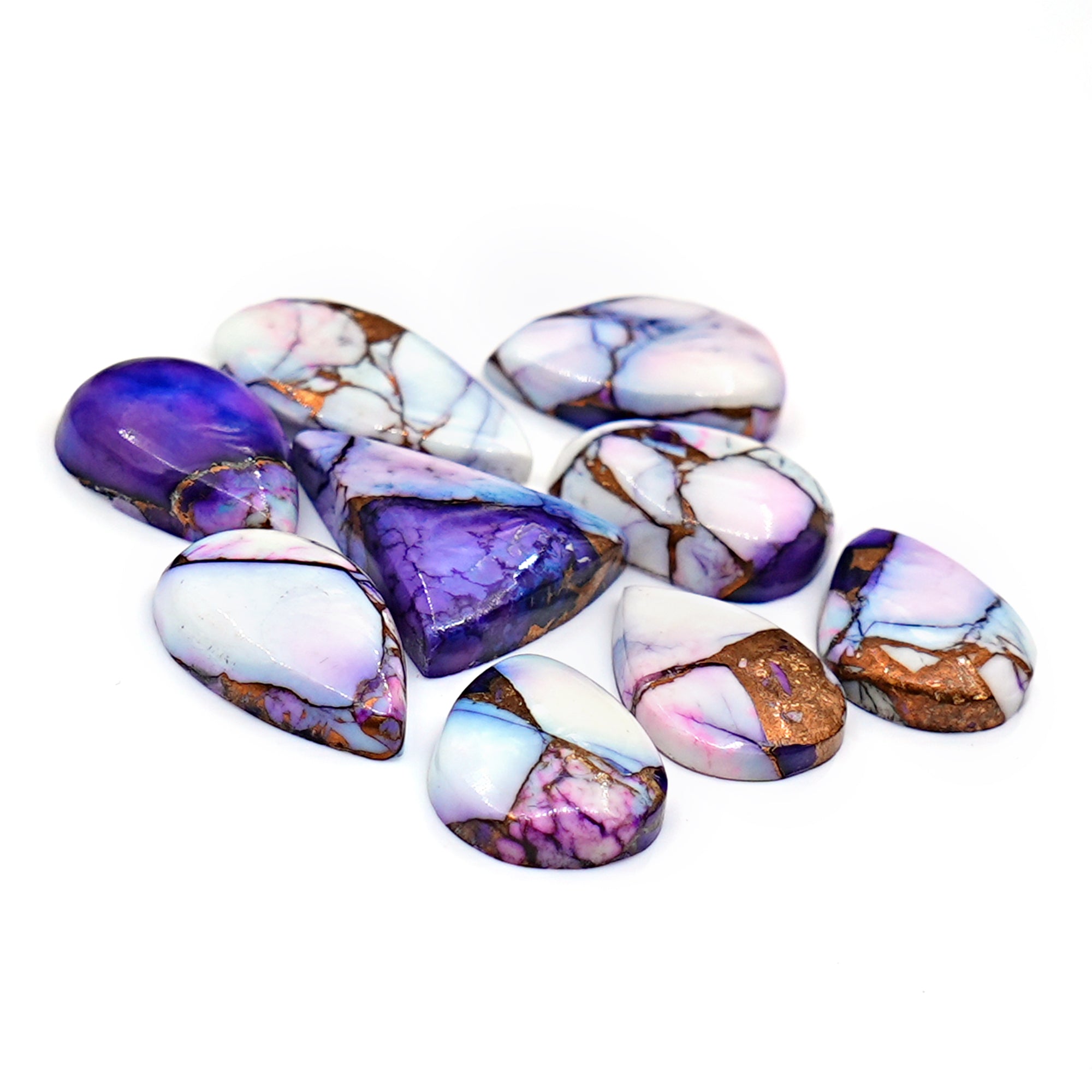 Kingman Purple Dahlia Mohave Turquoise Cabochons | Mix Shape Gemstones for Jewelry - 9 Pieces