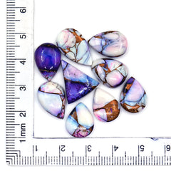 Kingman Purple Dahlia Mohave Turquoise Cabochons | Mix Shape Gemstones for Jewelry - 9 Pieces