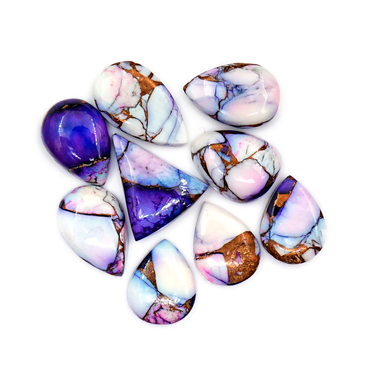 Kingman Purple Dahlia Mohave Turquoise Cabochons | Mix Shape Gemstones for Jewelry - 9 Pieces