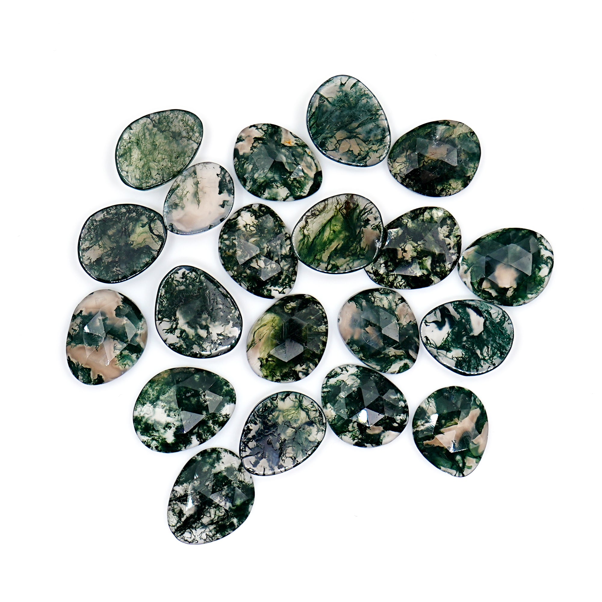 Moss Agate Freeform Rose Cut Cabochons | Nature Inspired Gemstone for Jewelry Making - 20 Pieces