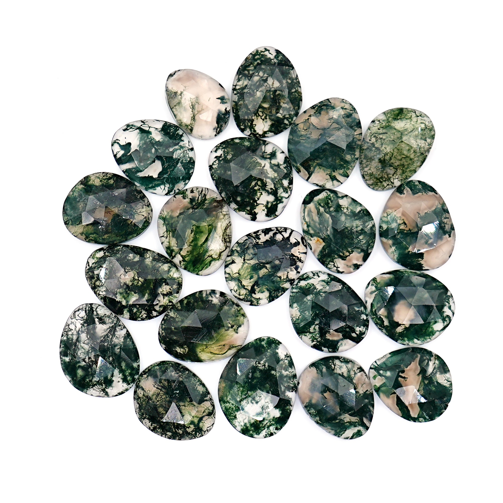 Moss Agate Freeform Rose Cut Cabochons | Nature Inspired Gemstone for Jewelry Making - 20 Pieces