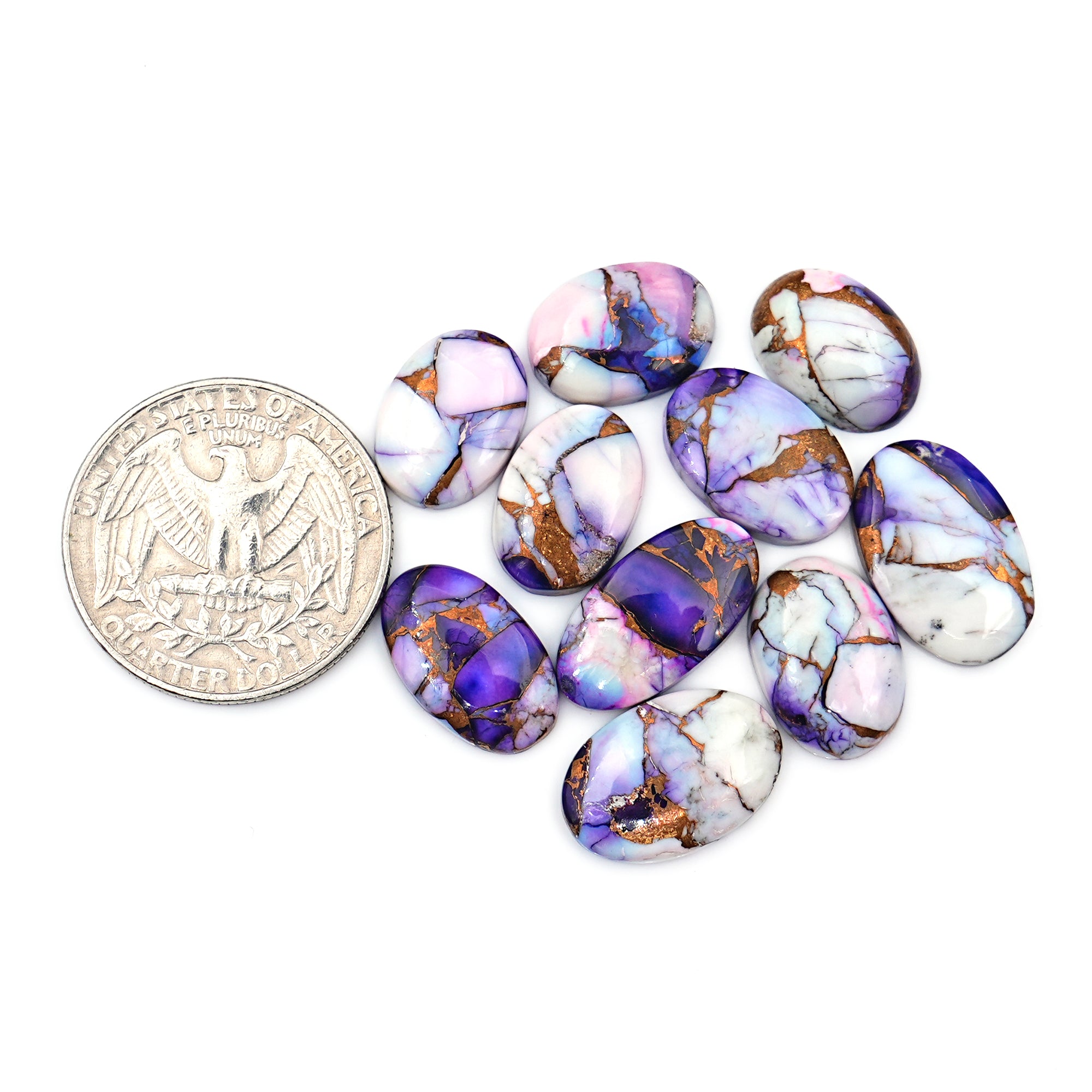 Kingman Purple Dahlia Mohave Turquoise Cabochons | Mix Shape Gemstones for Jewelry - 10 Pieces
