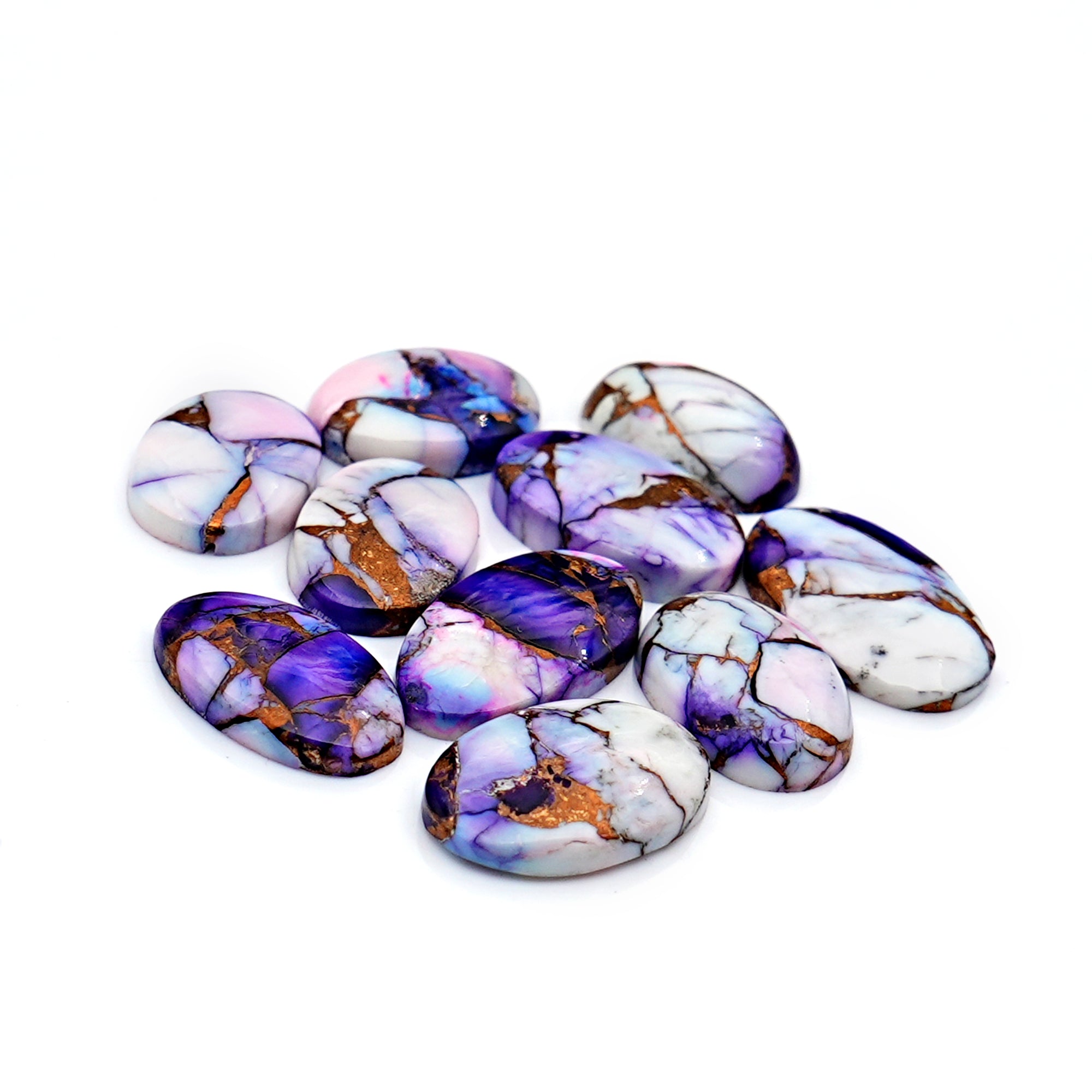 Kingman Purple Dahlia Mohave Turquoise Cabochons | Mix Shape Gemstones for Jewelry - 10 Pieces