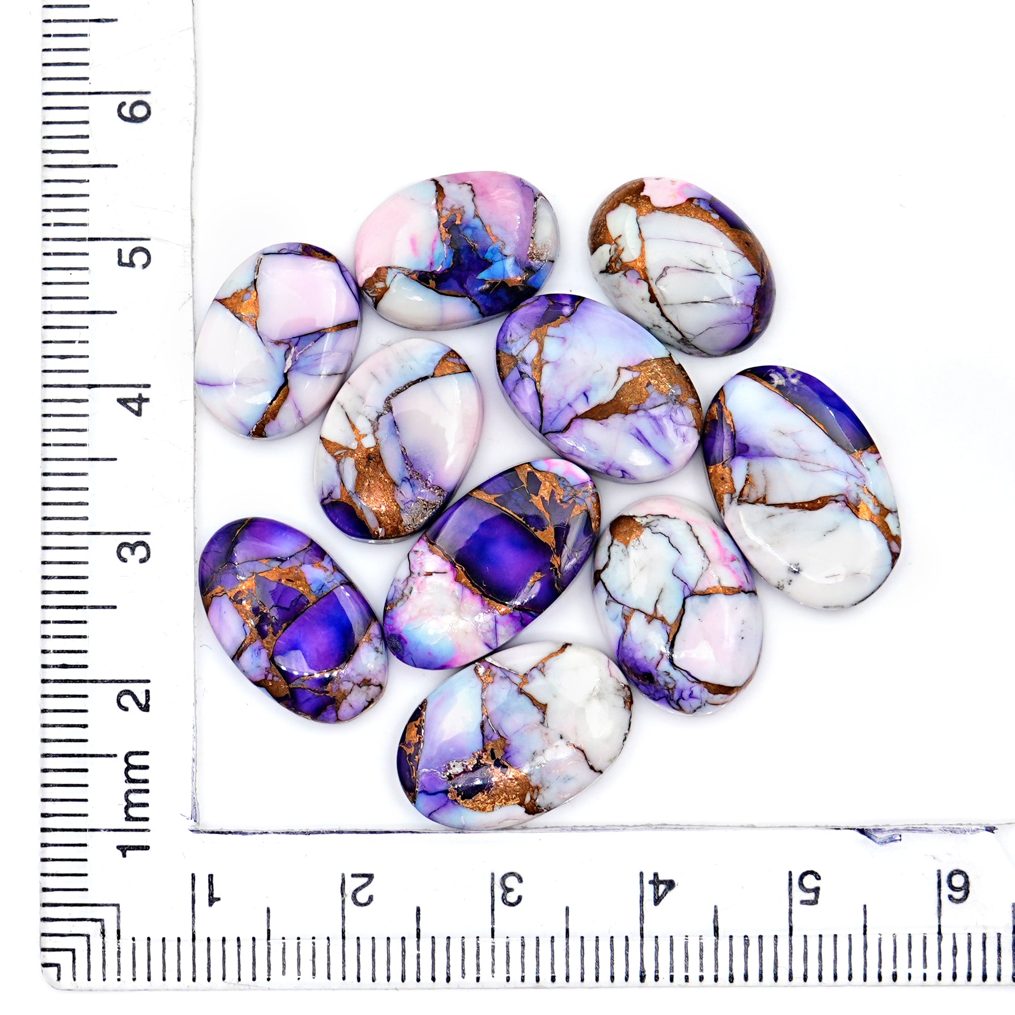 Kingman Purple Dahlia Mohave Turquoise Cabochons | Mix Shape Gemstones for Jewelry - 10 Pieces