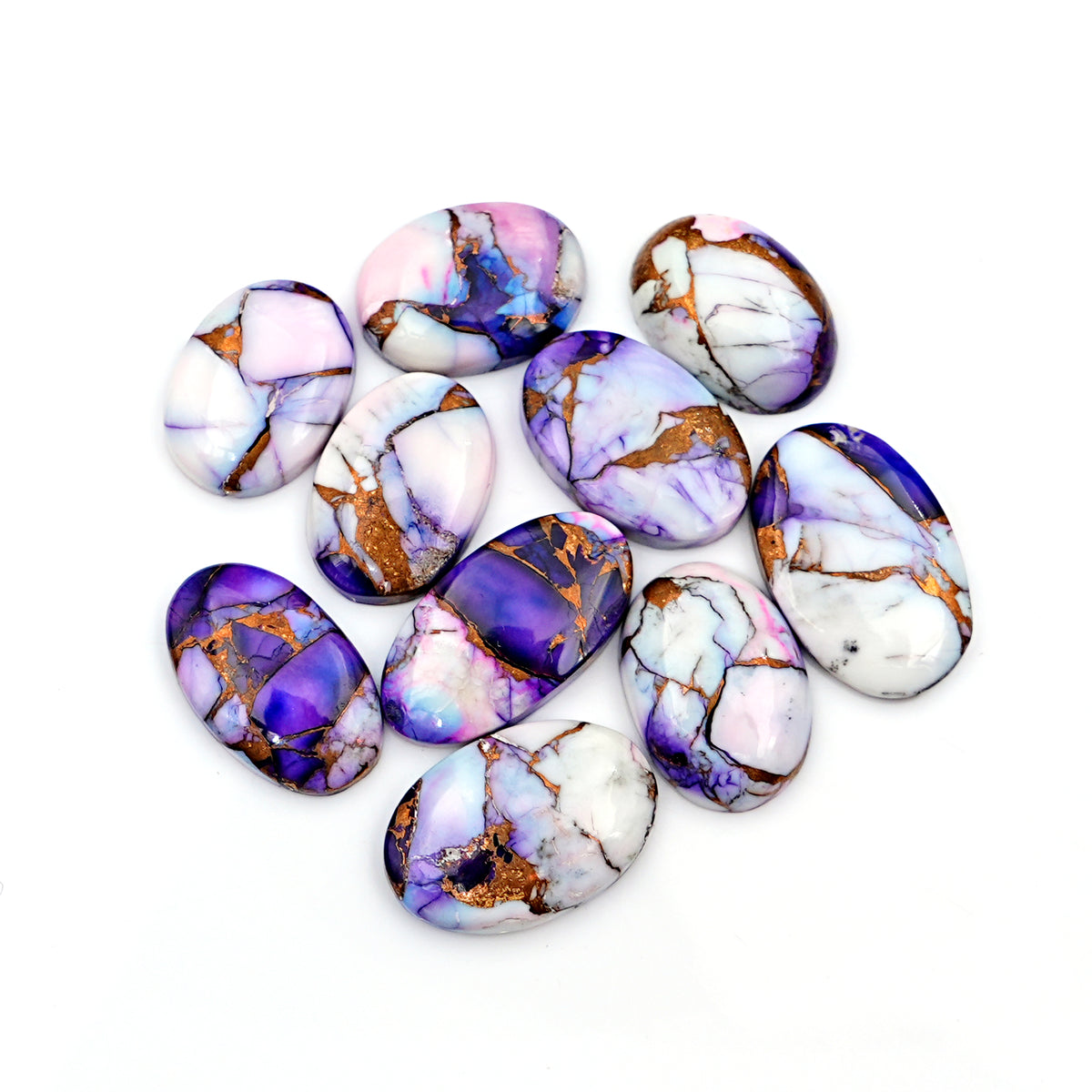 Kingman Purple Dahlia Mohave Turquoise Cabochons | Mix Shape Gemstones for Jewelry - 10 Pieces