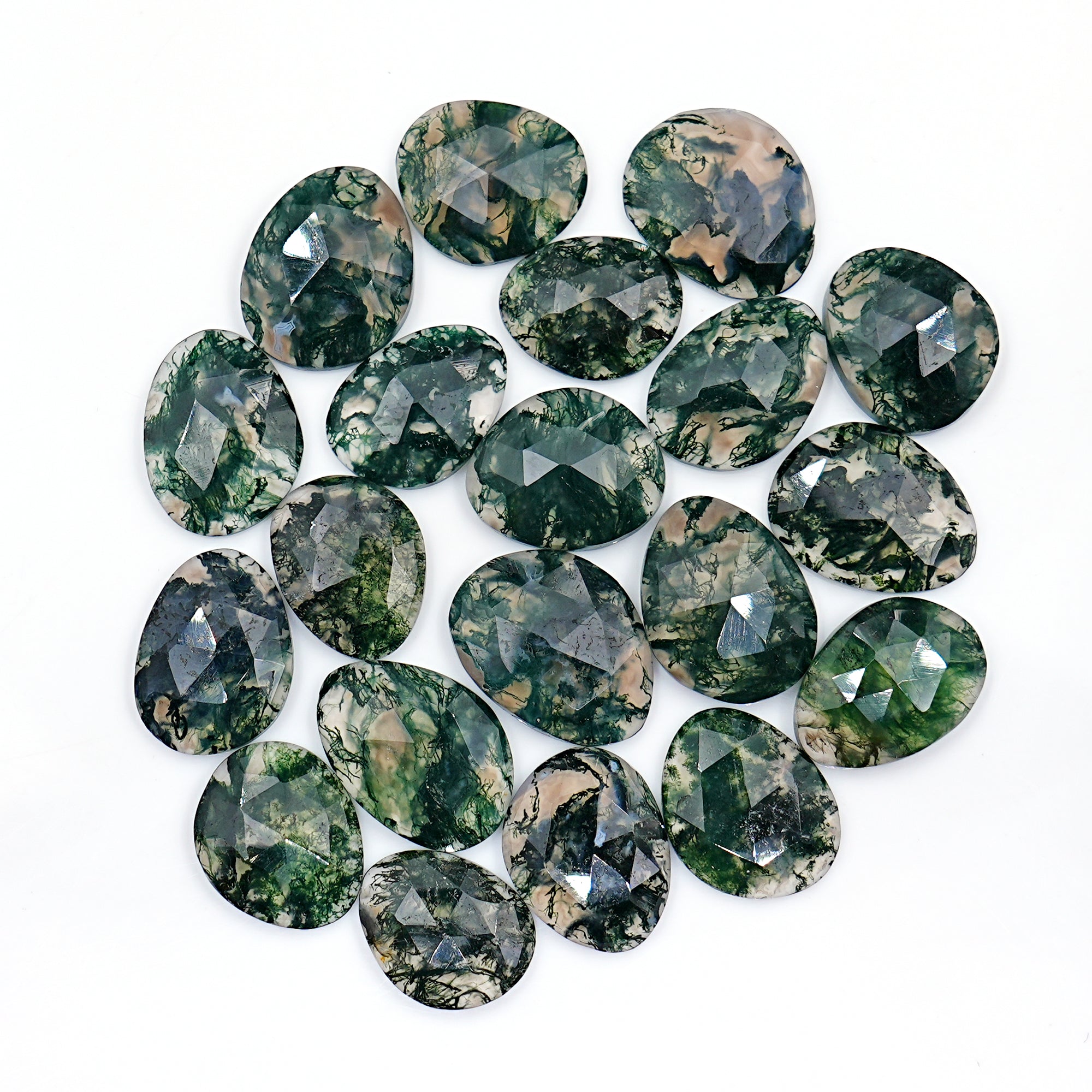 Moss Agate Freeform Rose Cut Cabochons | Nature Inspired Gemstone for Jewelry Making - 20 Pieces