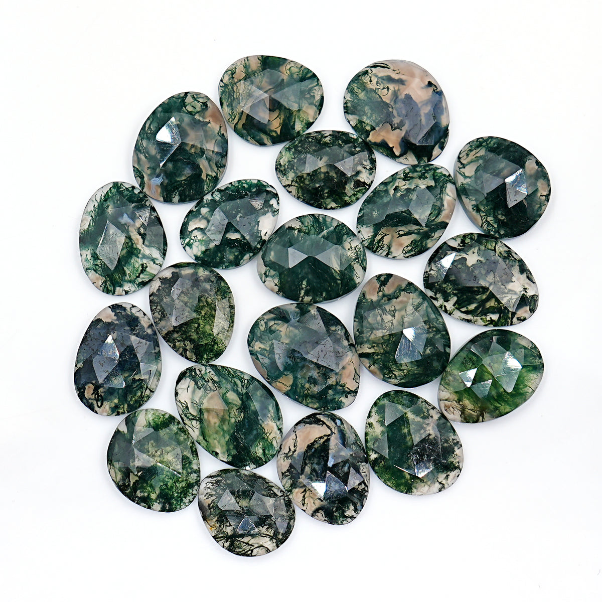 Moss Agate Freeform Rose Cut Cabochons | Nature Inspired Gemstone for Jewelry Making - 20 Pieces