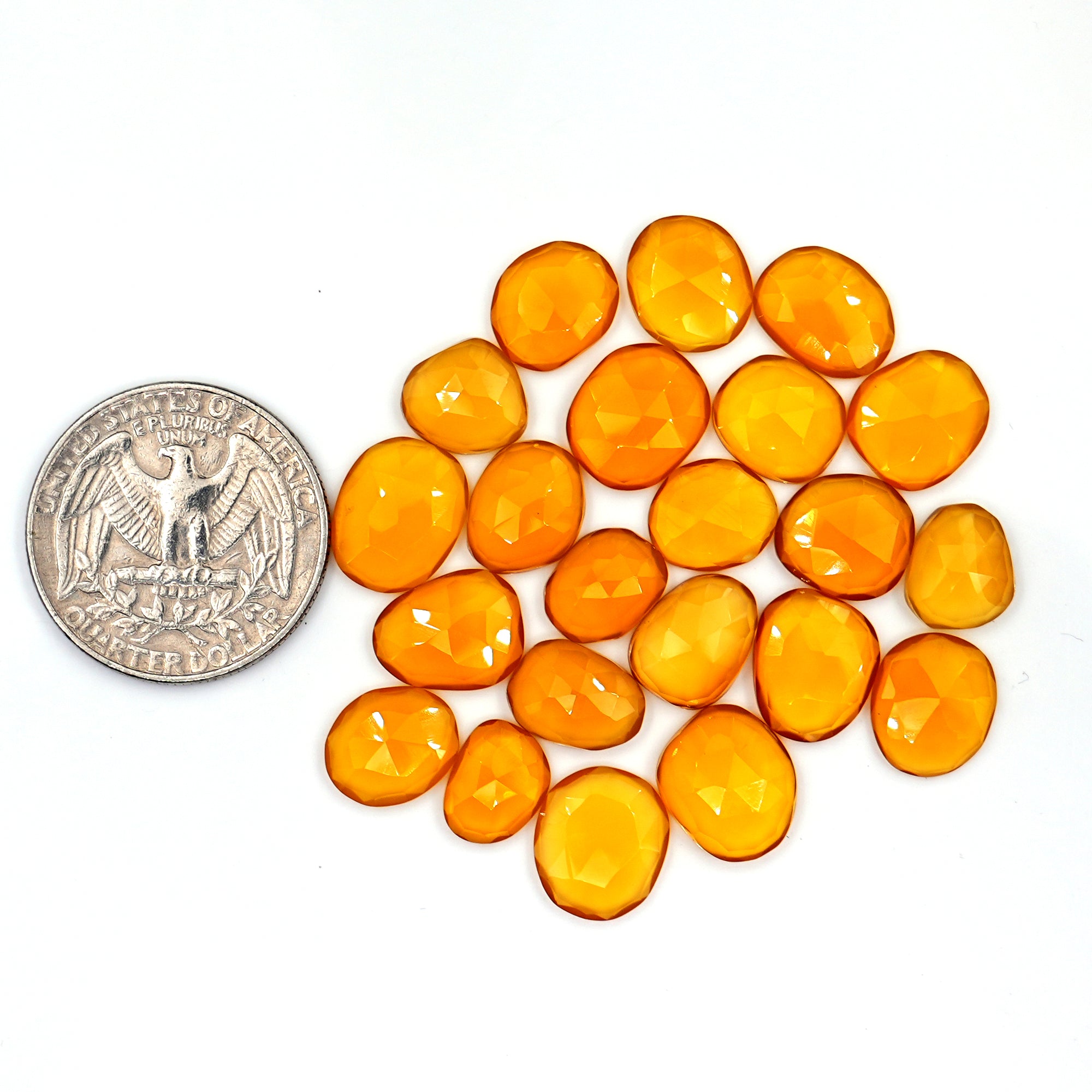 Yellow Chalcedony Rosecut Freeform | Deep Yellow Faceted Cabochon for Jewelry Making - 22 Pieces
