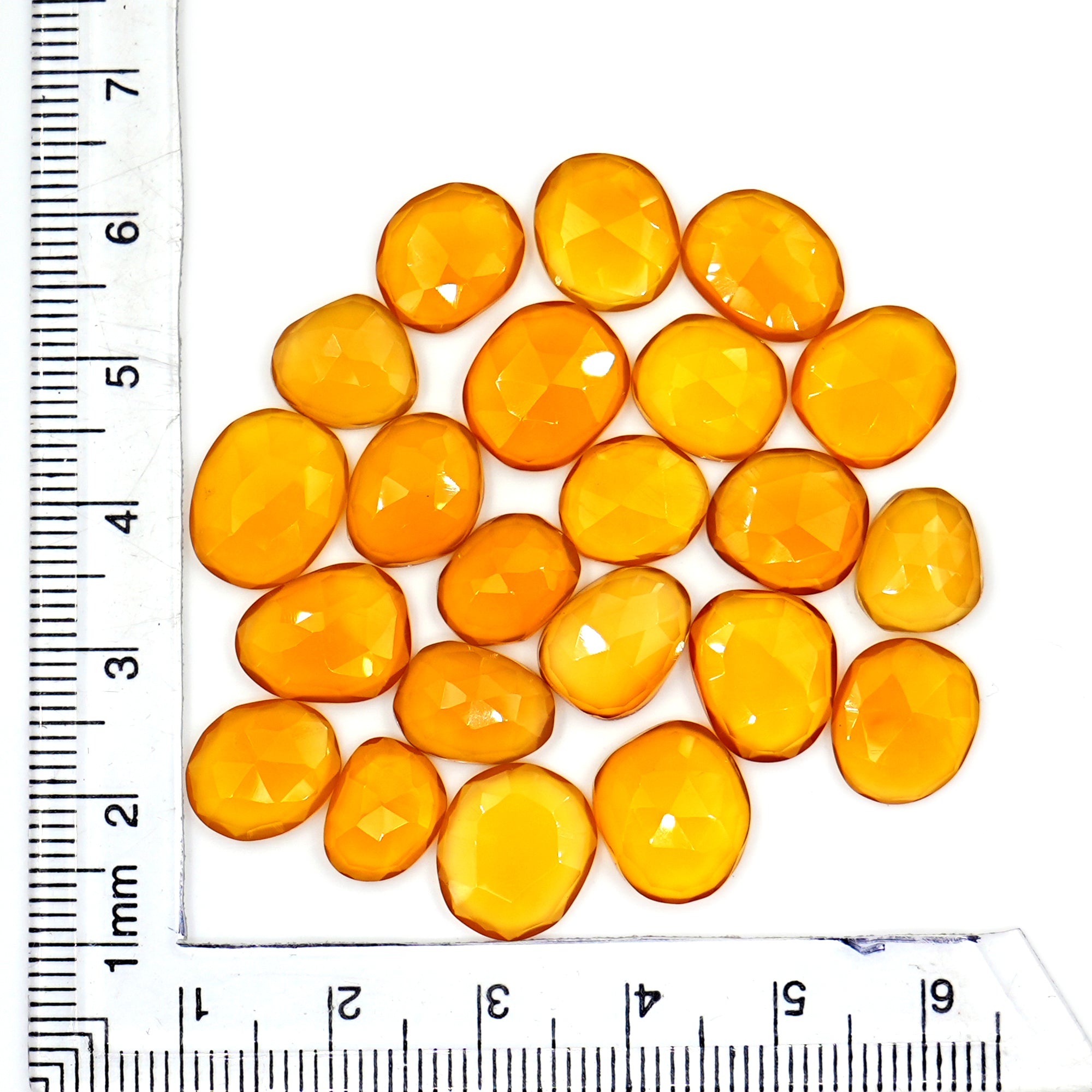 Yellow Chalcedony Rosecut Freeform | Deep Yellow Faceted Cabochon for Jewelry Making - 22 Pieces
