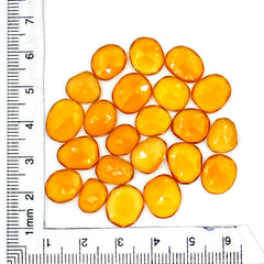 Yellow Chalcedony Rosecut Freeform | Deep Yellow Faceted Cabochon for Jewelry Making - 22 Pieces